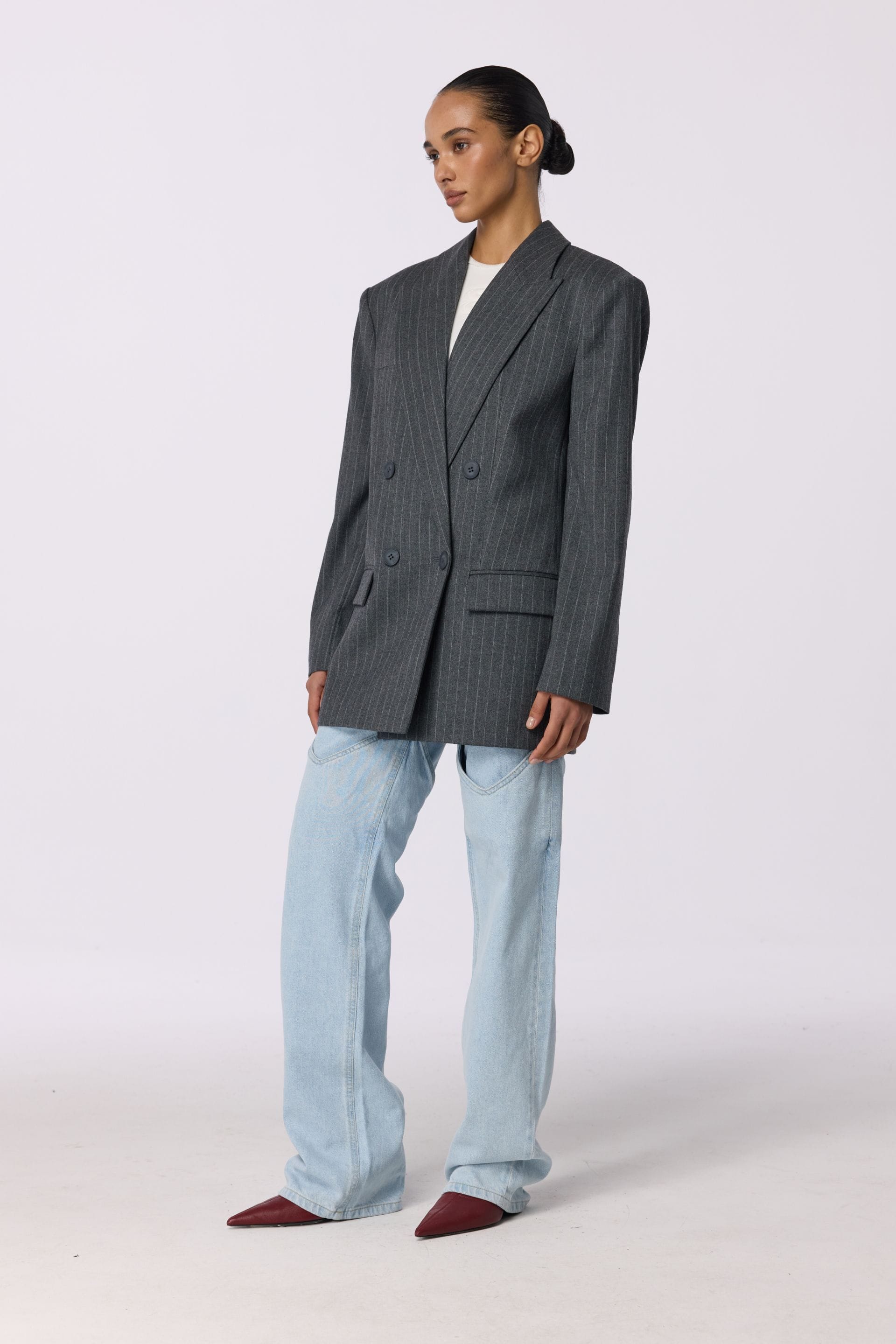 Veste en laine croisée oversize avec épaulettes - WWT-J1014-10-2 - Photo 5