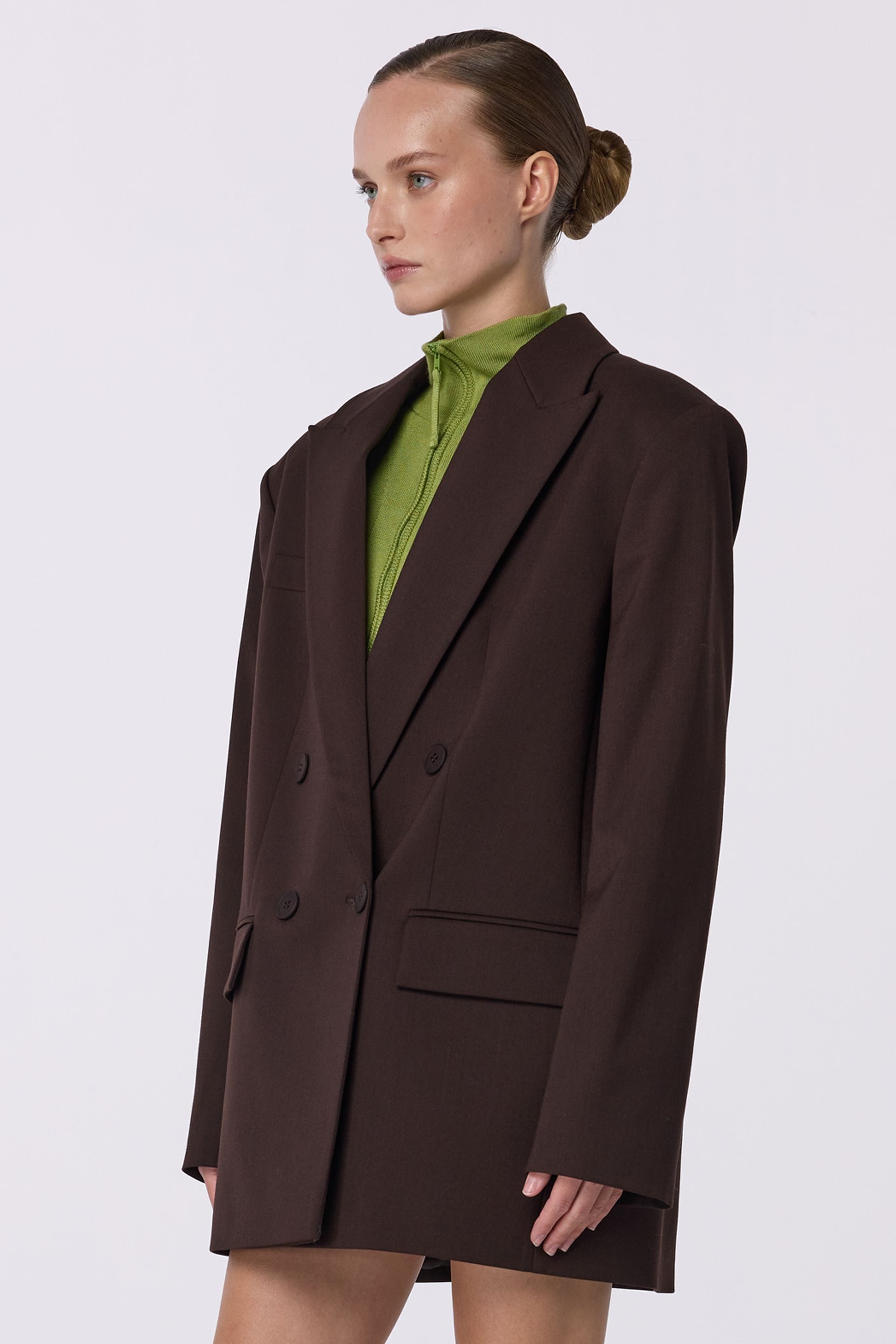 Veste en laine croisée oversize avec épaulettes - WWT-J1014-14-1 - Photo 5