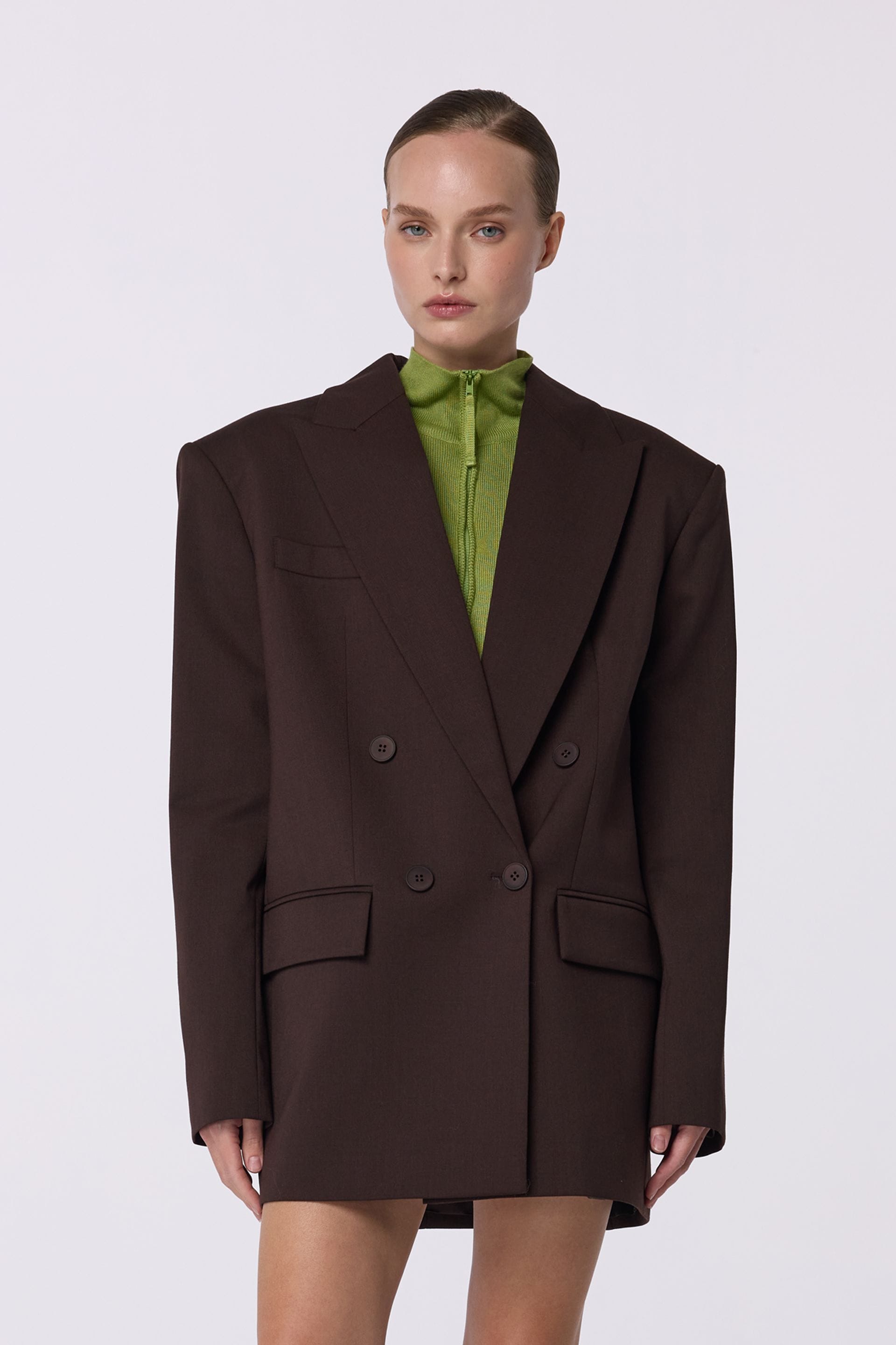 Veste en laine croisée oversize avec épaulettes - WWT-J1014-14-1 - Photo 1