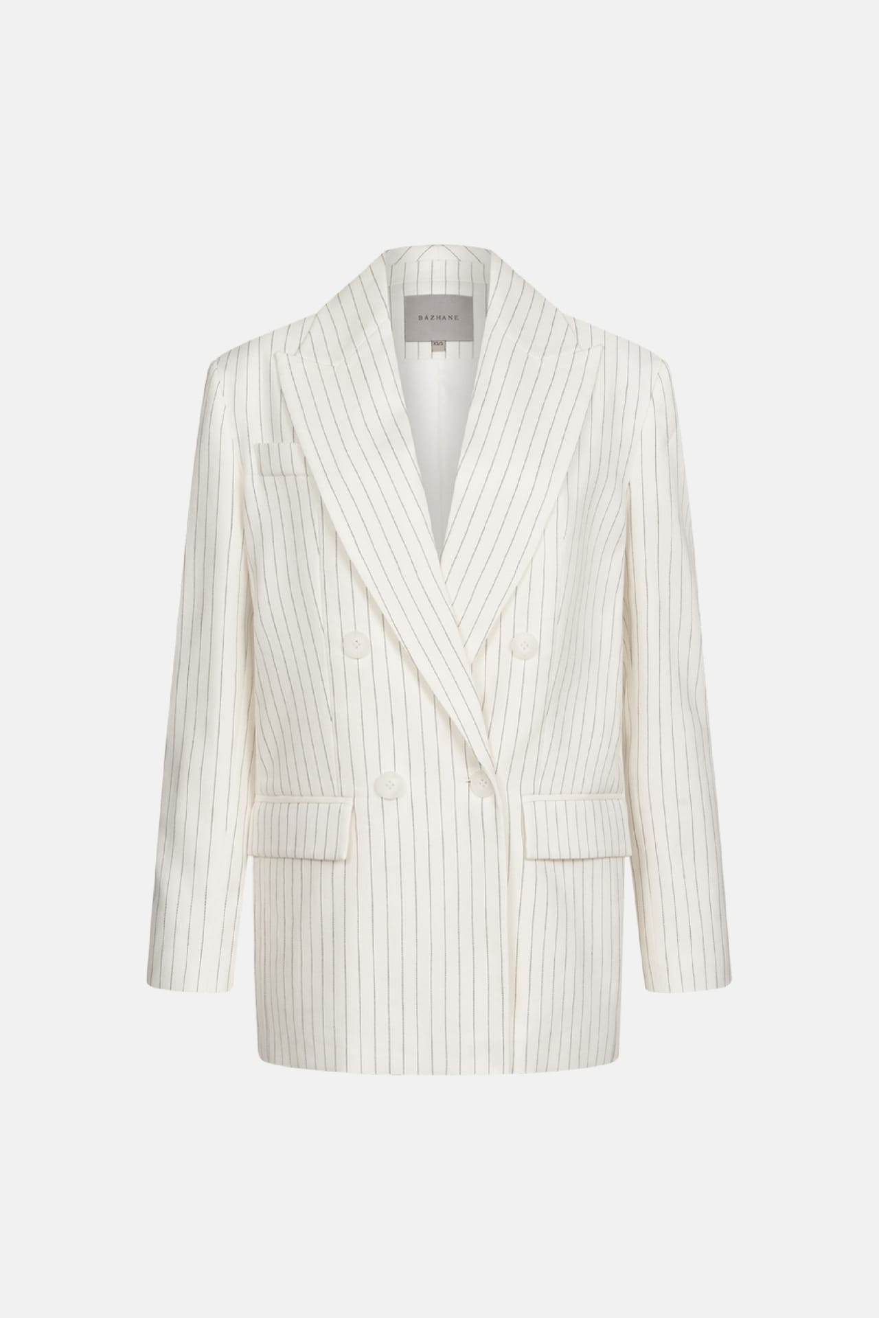Oversized double-breasted linen blazer with shoulder pads - Photo 1