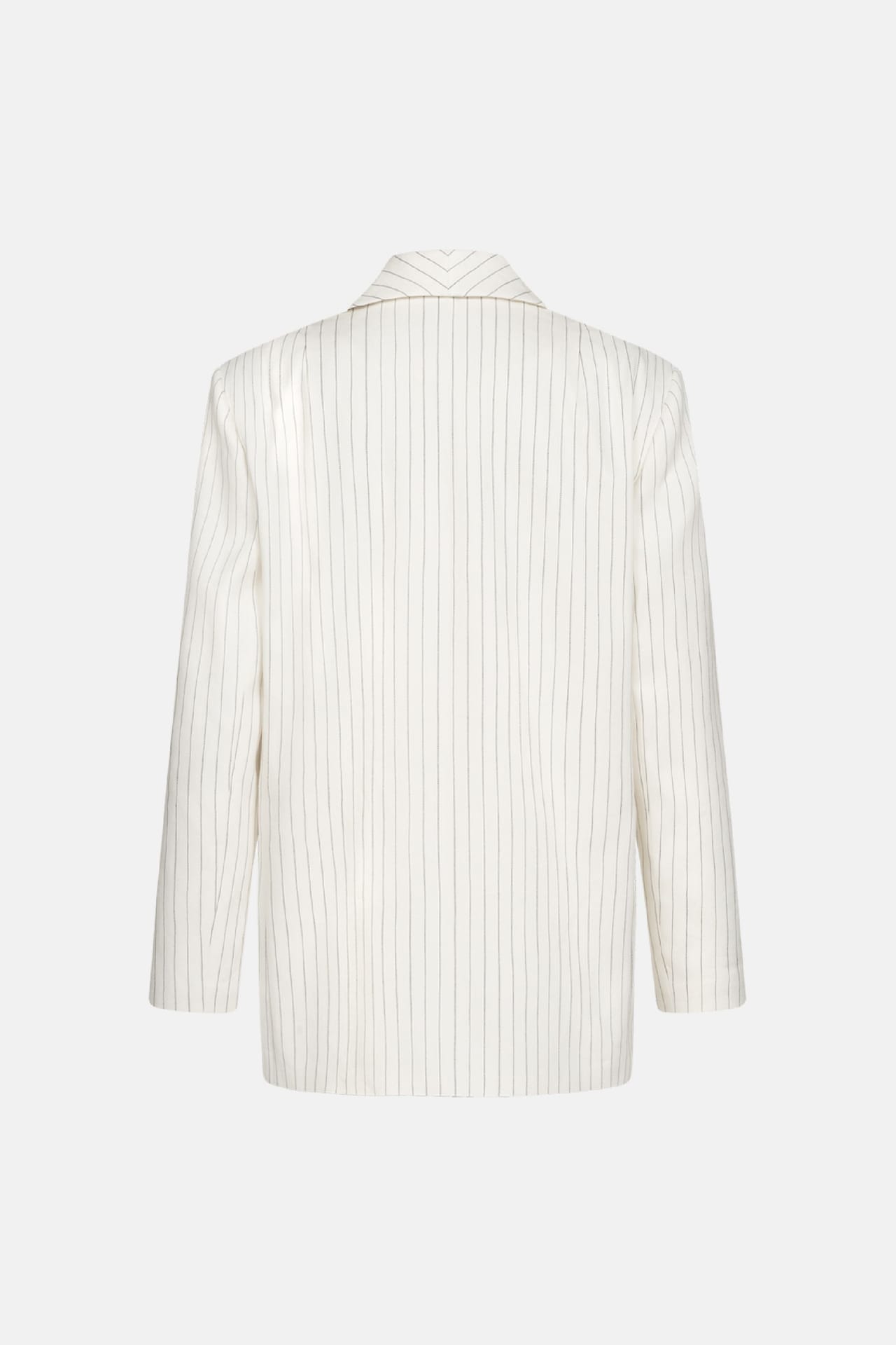 Oversized double-breasted linen blazer with shoulder pads - Photo 2
