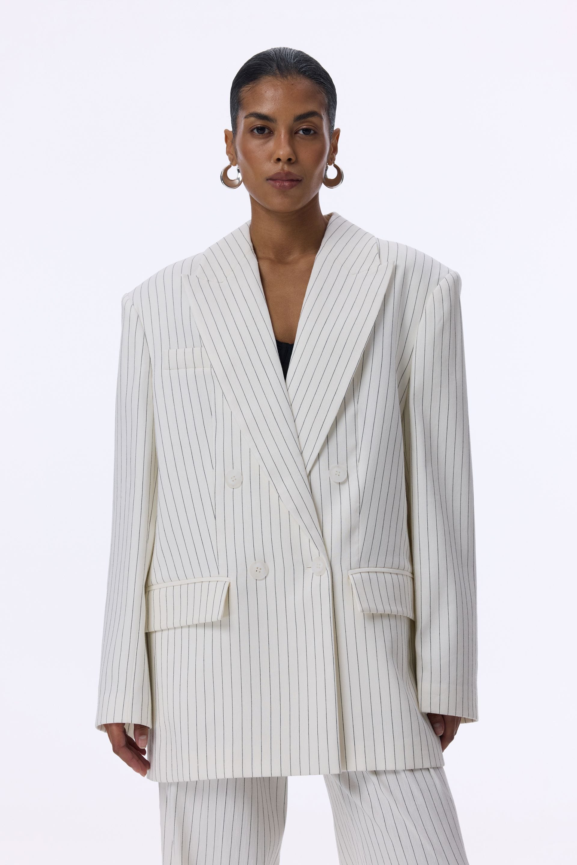 Oversized double-breasted linen blazer with shoulder pads - WWT-J1014-4-8 - Photo 3