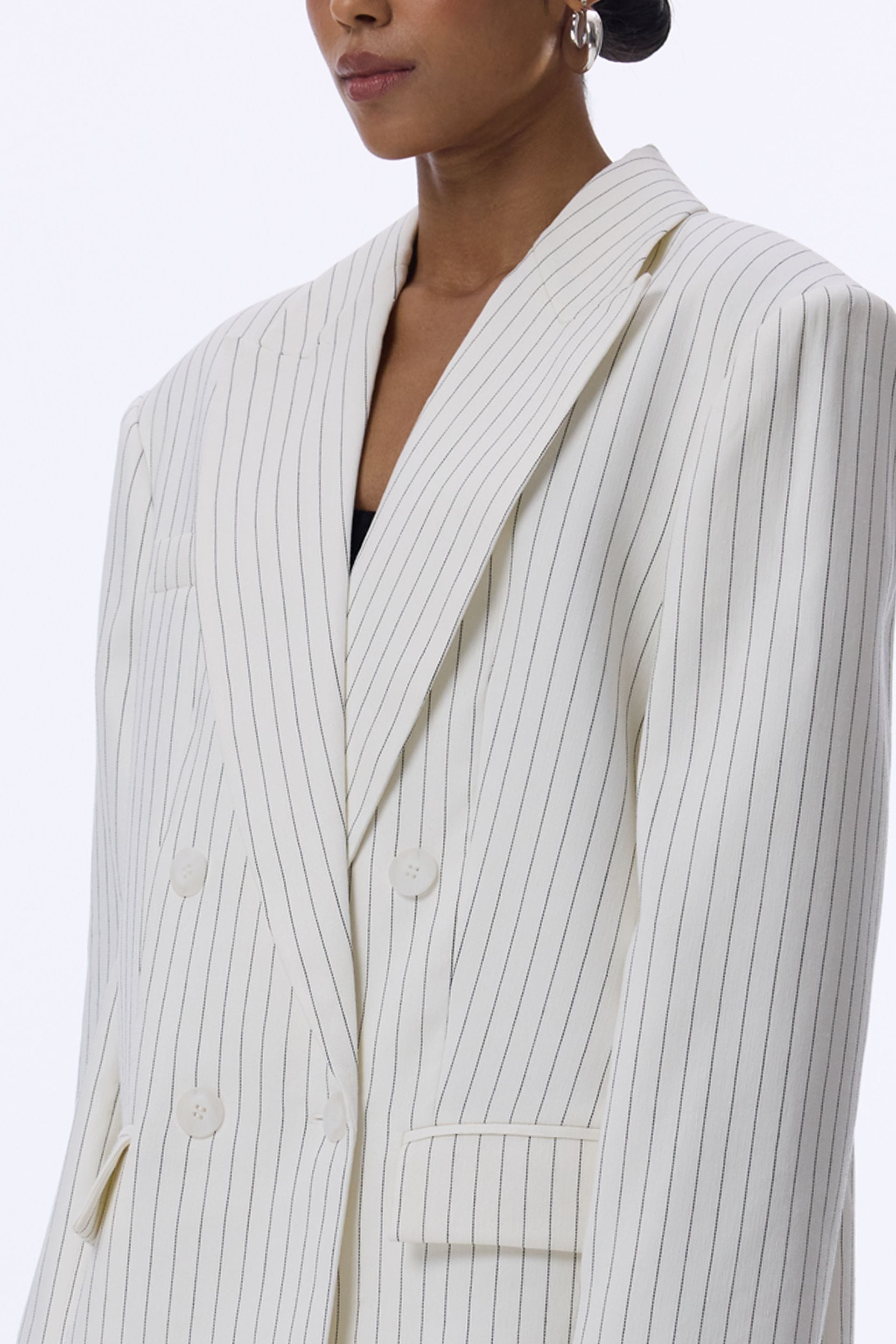 Oversized double-breasted linen blazer with shoulder pads - WWT-J1014-4-8 - Photo 5
