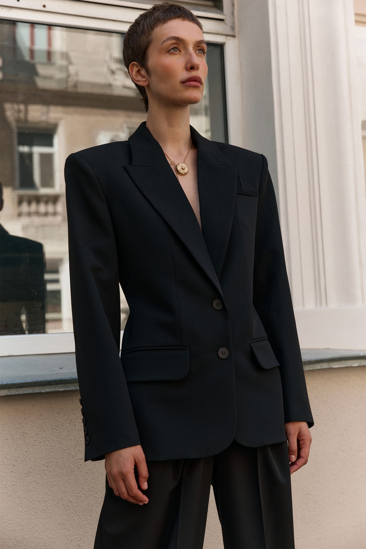 Single-breasted, fitted cotton blazer - Photo 3