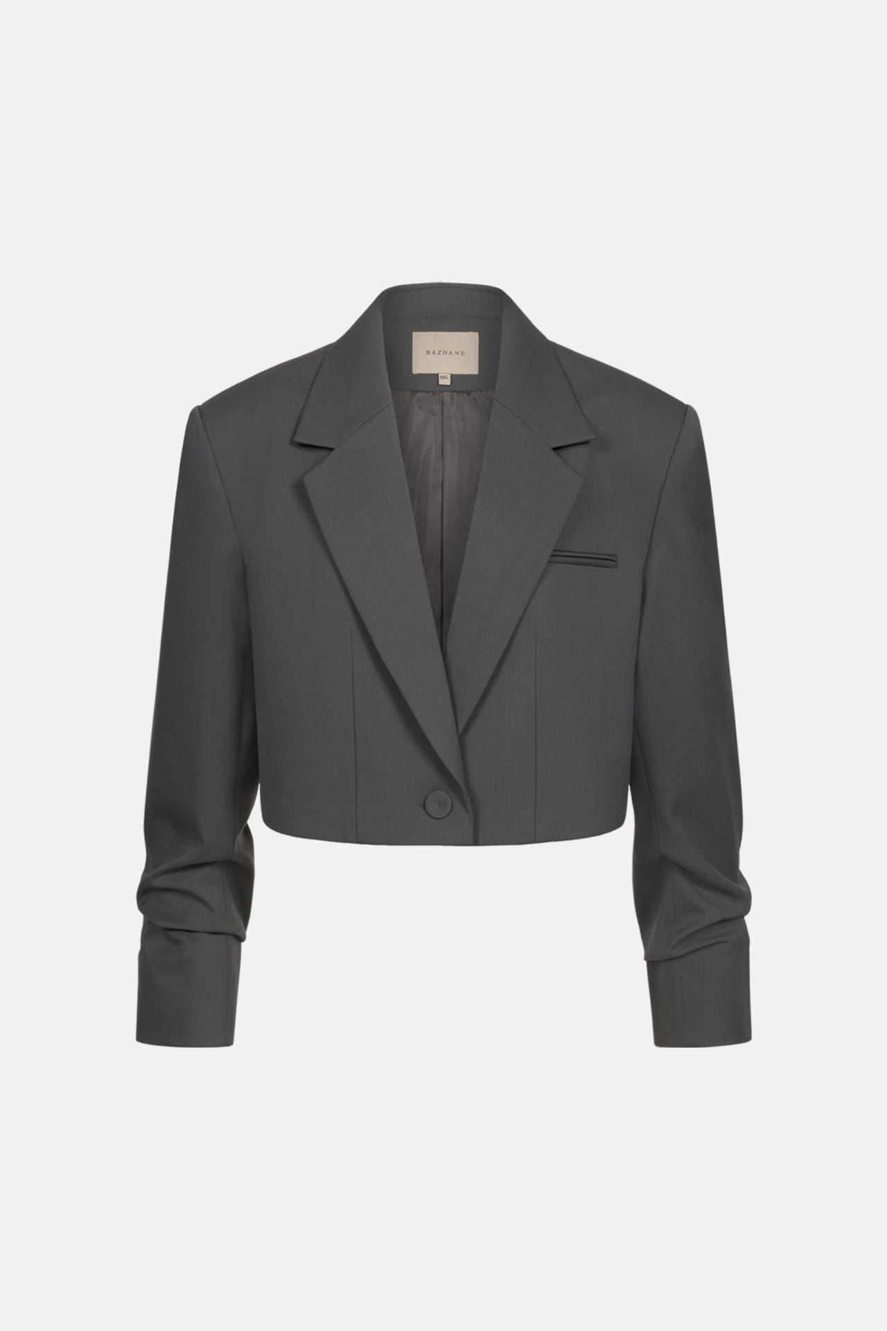 Cropped wool blazer with gathered details on the sleeves - Photo 1