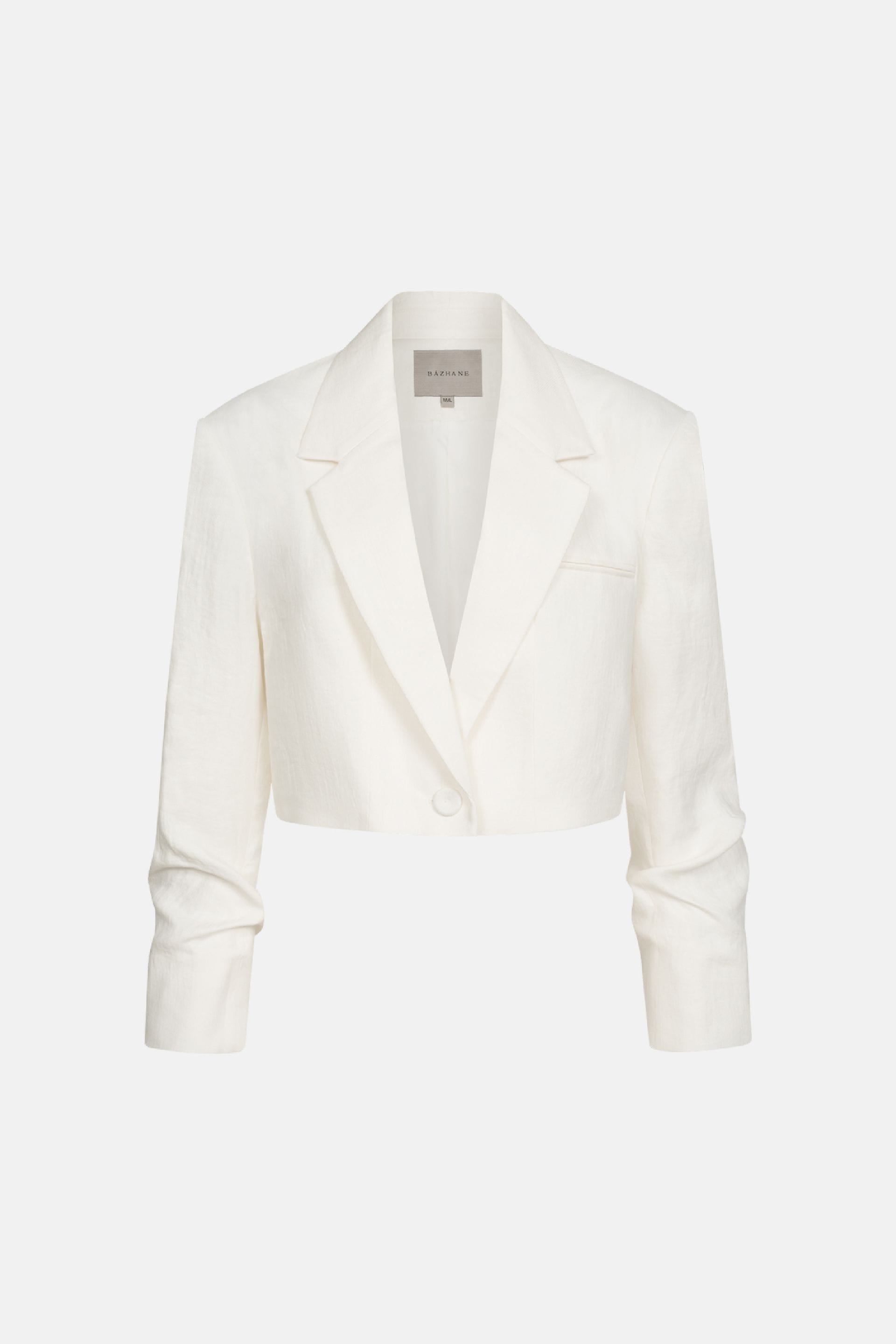 Cropped linen blazer with gathered details on the sleeves - WWT-J1061-3-14 - Photo 2
