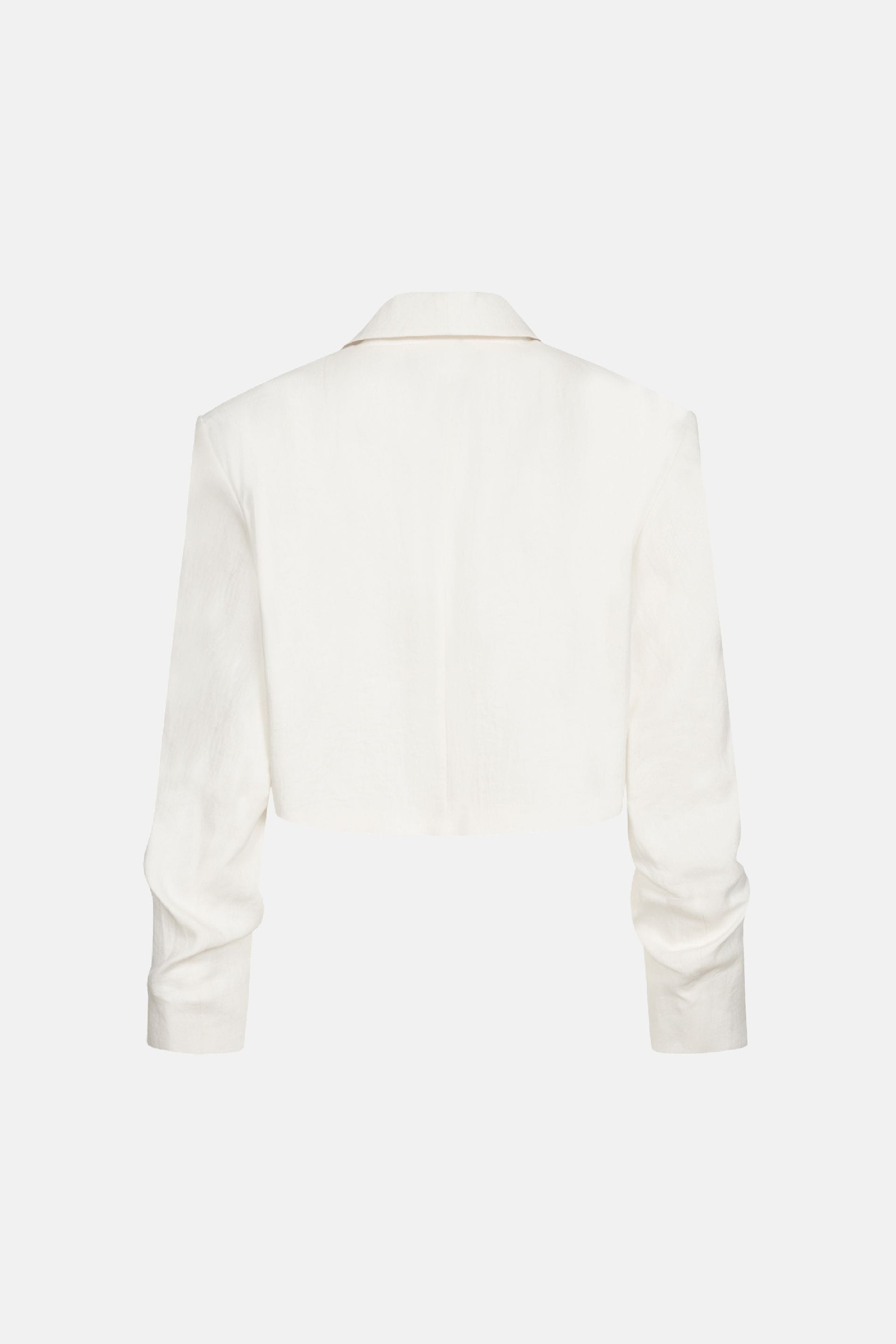 Cropped linen blazer with gathered details on the sleeves - WWT-J1061-3-14 - Photo 3