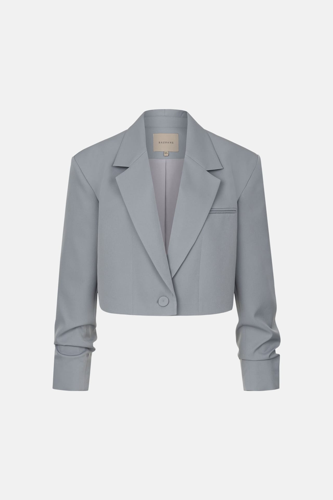 Blazer crop en coton avec fronces sur la manche - Photo 3