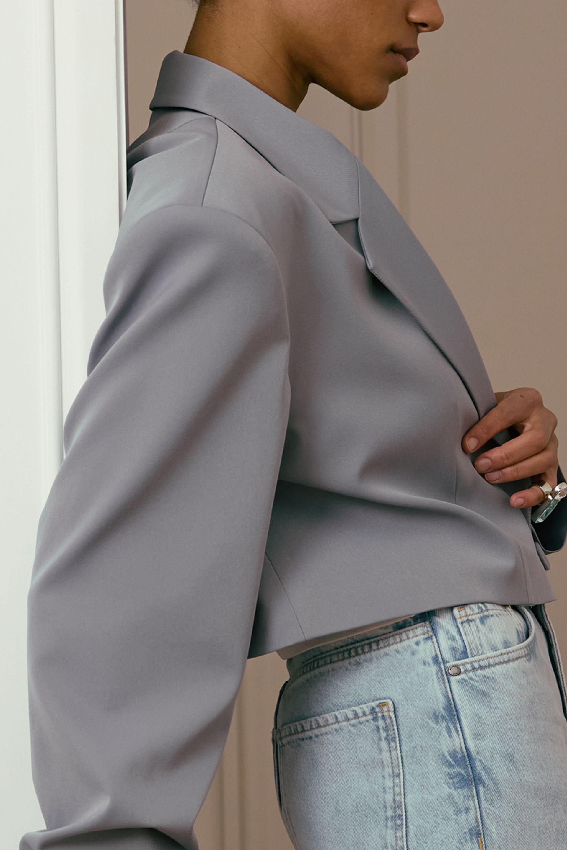 Blazer crop en coton avec fronces sur la manche - WWT-J1061-7-42 - Photo 5