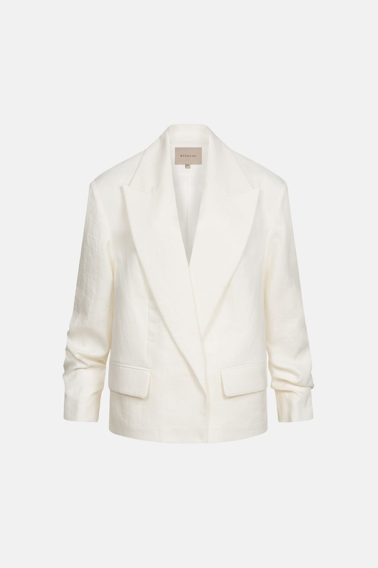 Oversized linen blazer with gathered details on the sleeves - Photo 3