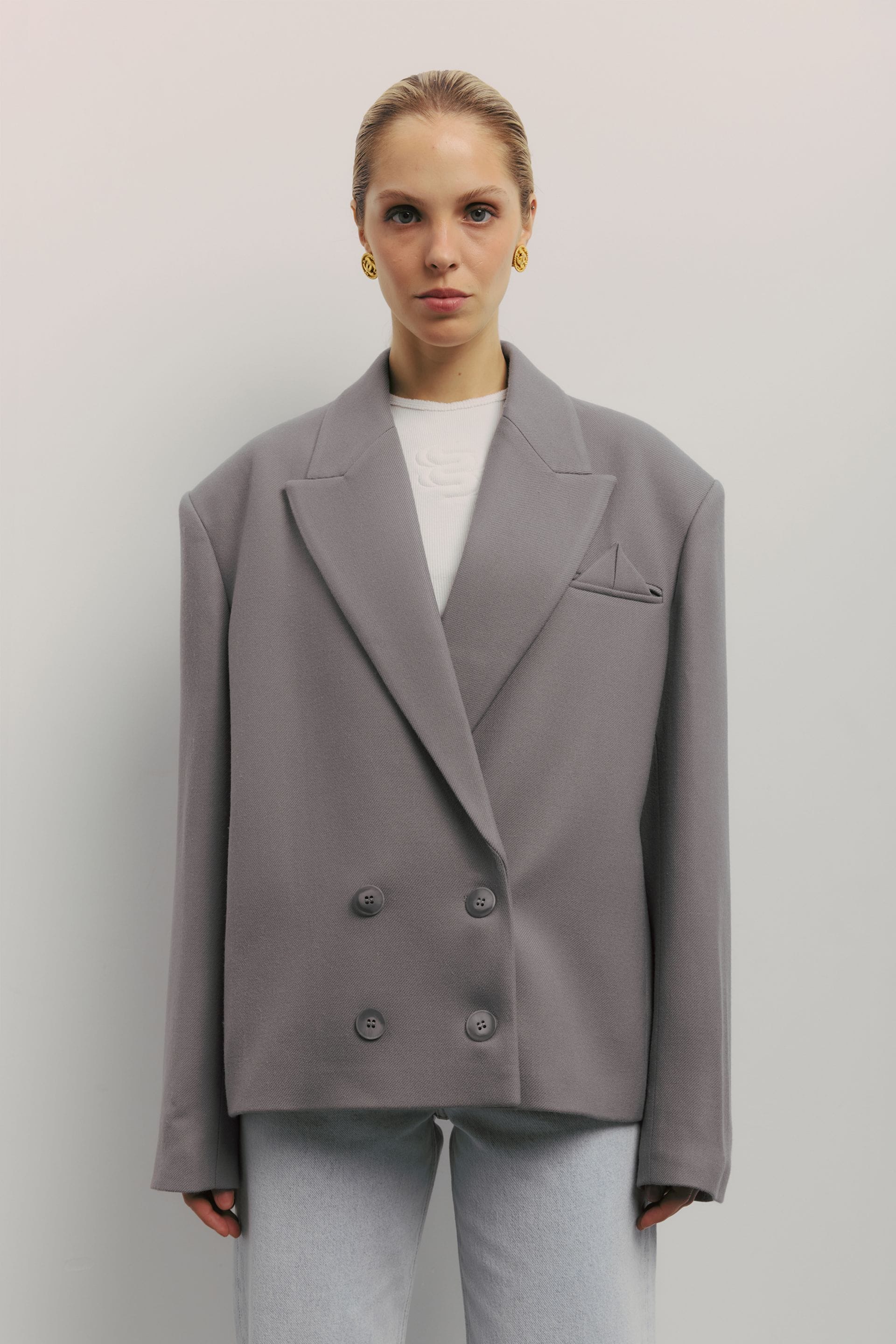 Oversized coat-jacket with a triangle - WWU-JC11035-9-38 - Photo 1