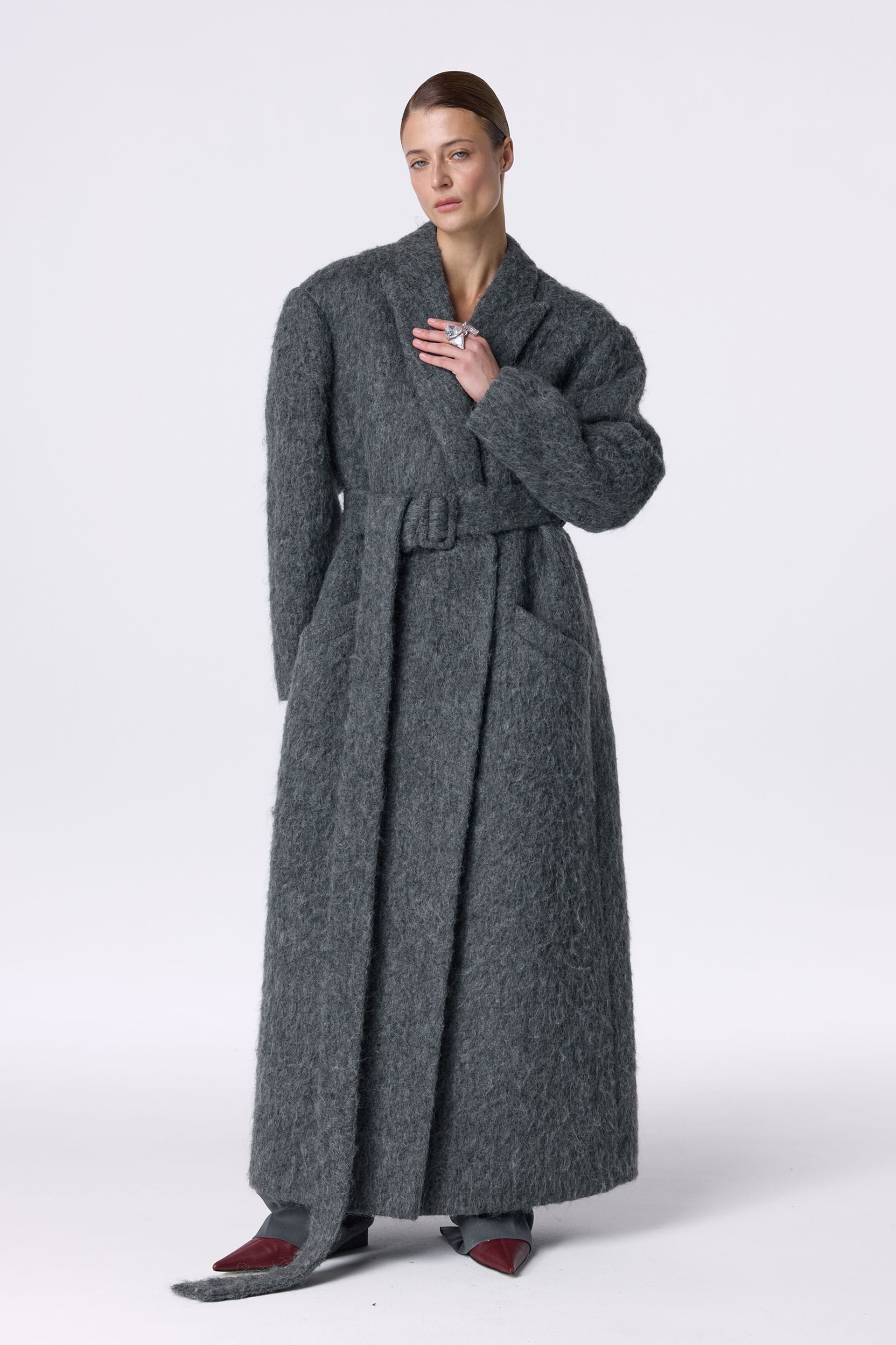 Manteau croisé en alpaga à épaules structurées - WWU-OC1037-18-29 - Photo 3