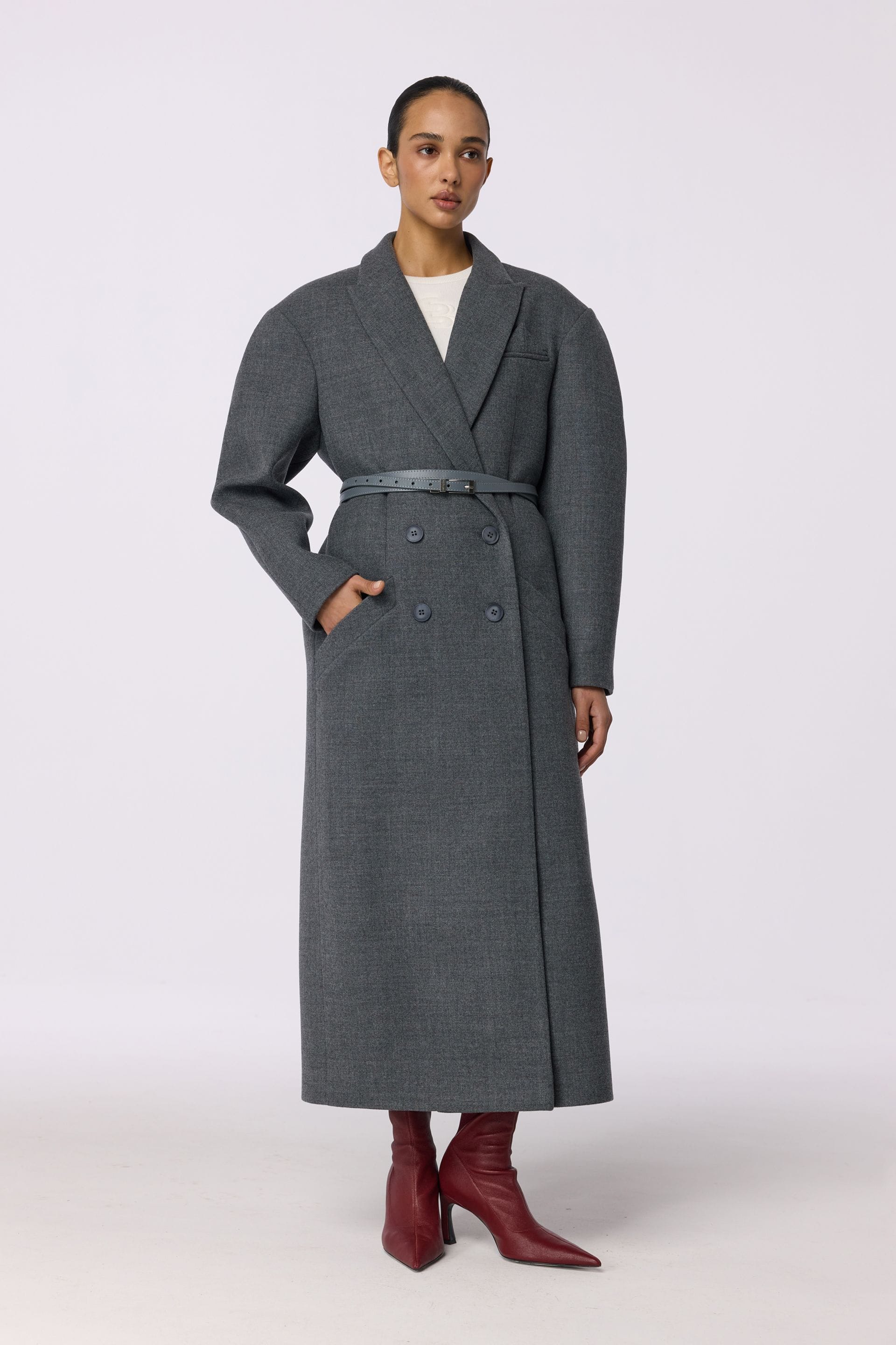 Manteau croisé à épaule accentuée - WWU-OC1037-9-106 - Photo 1