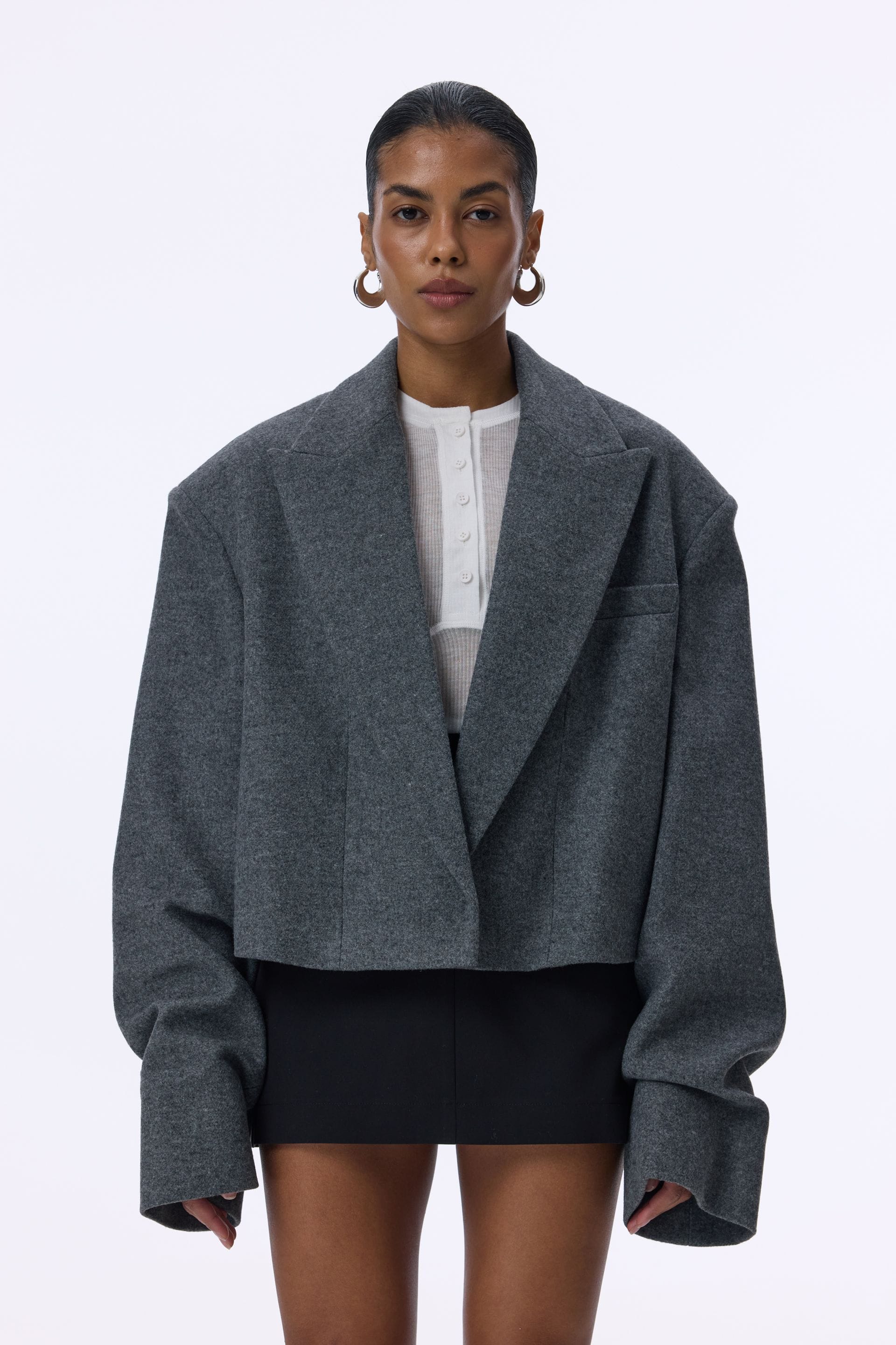 Cropped coat with a gathering on the sleeve - WWU-OC1057-7-5 - Photo 4