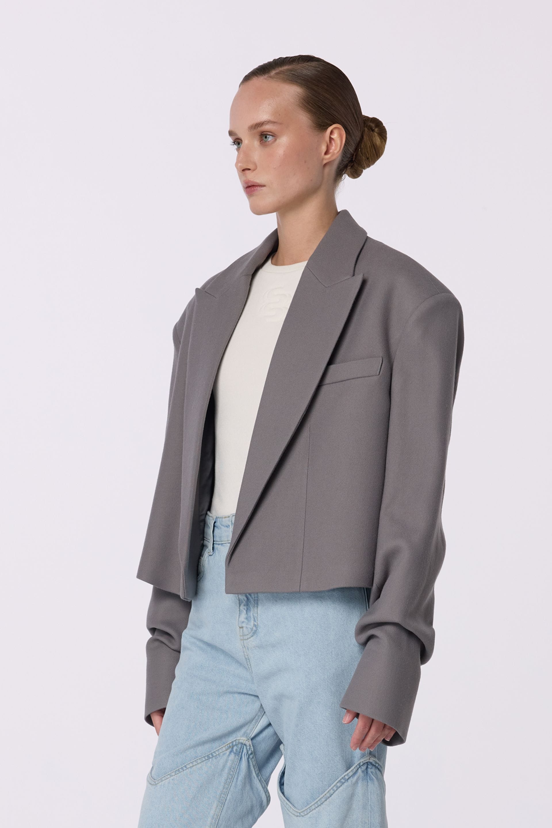 Cropped coat with gathered sleeves - WWU-OC1057-9-38 - Photo 2