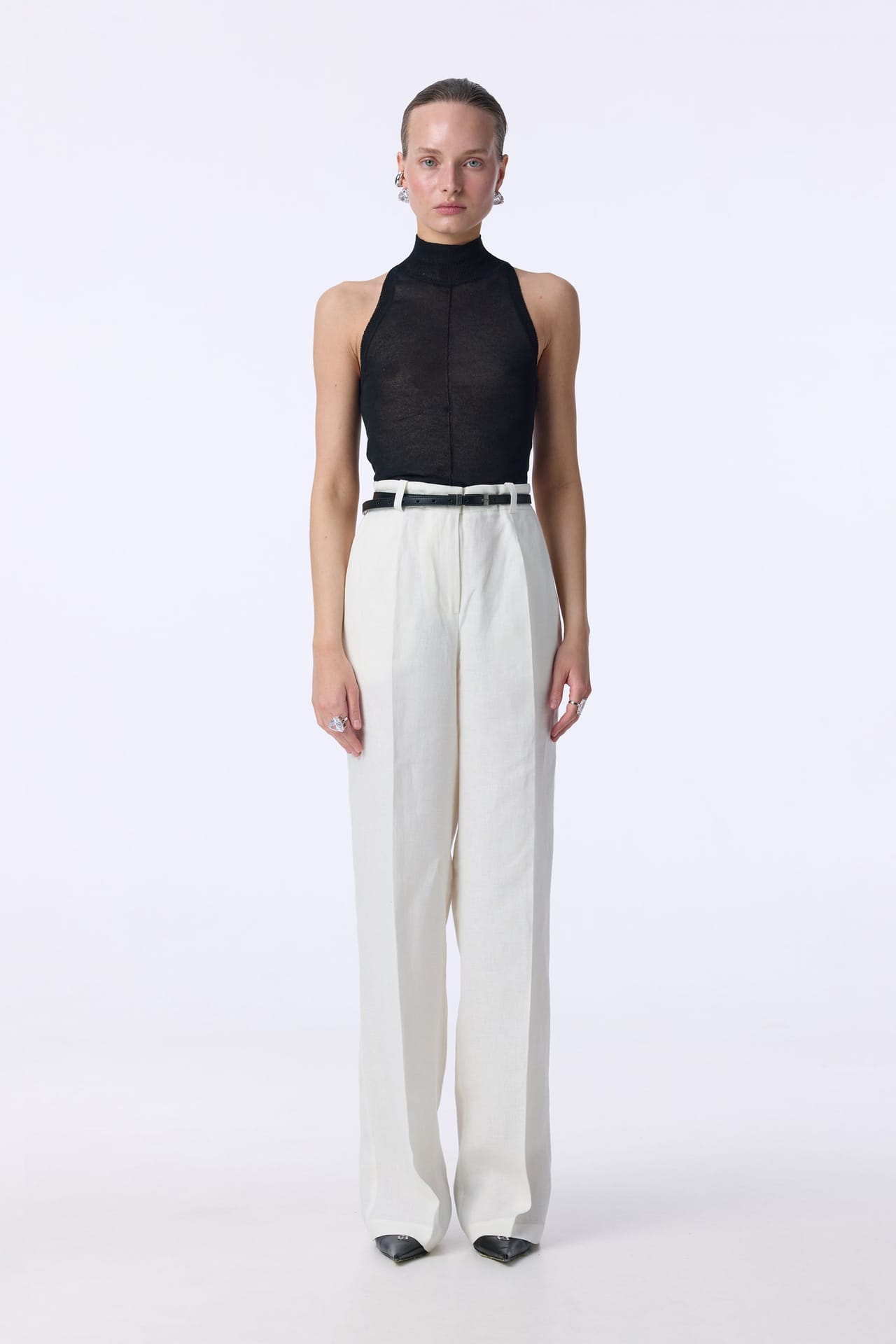 Mid-rise linen trousers with arrows - Photo 1