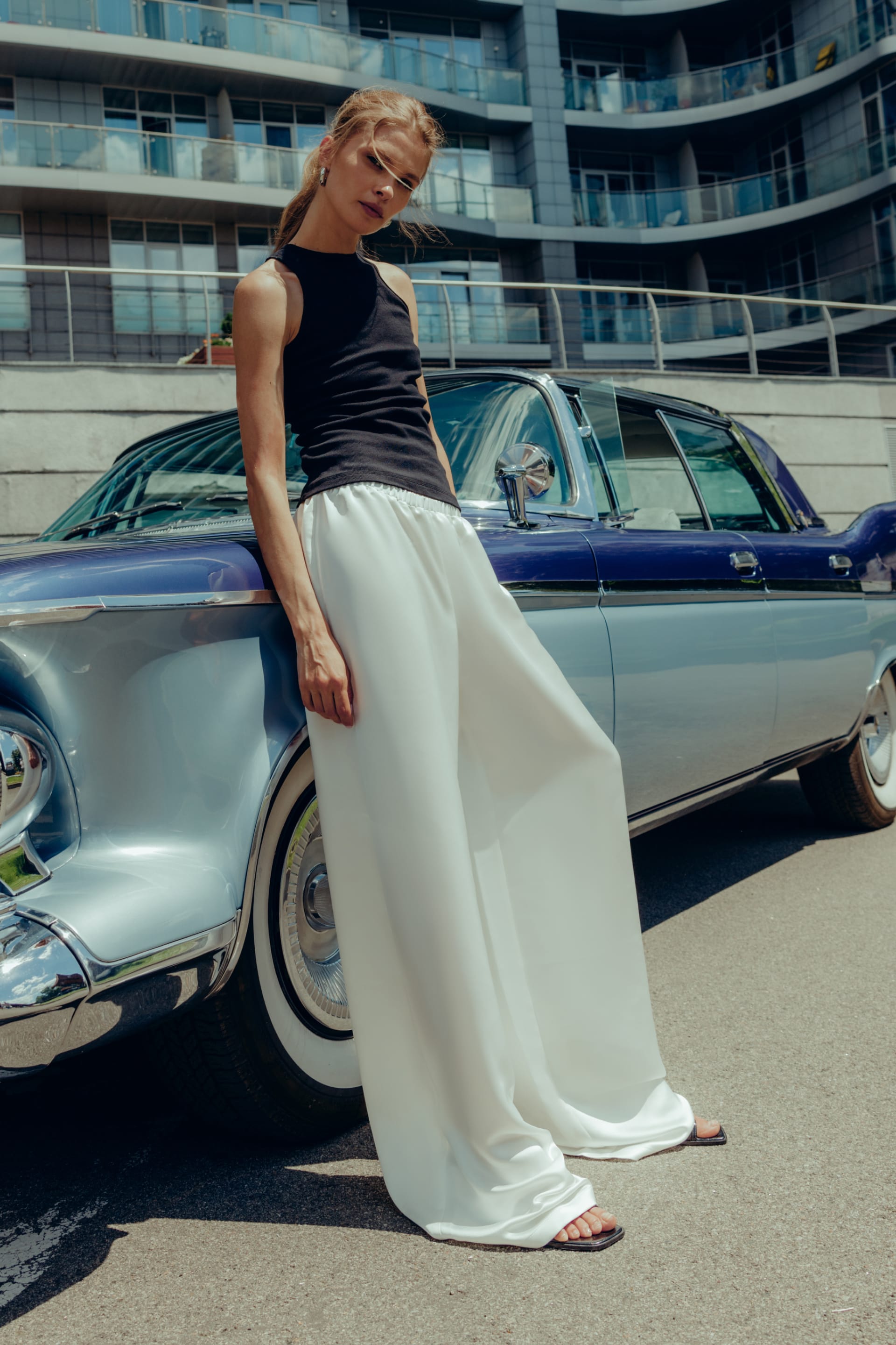 Satin pants with imitation lace lingerie - WWB-P1092-3-6 - Photo 3