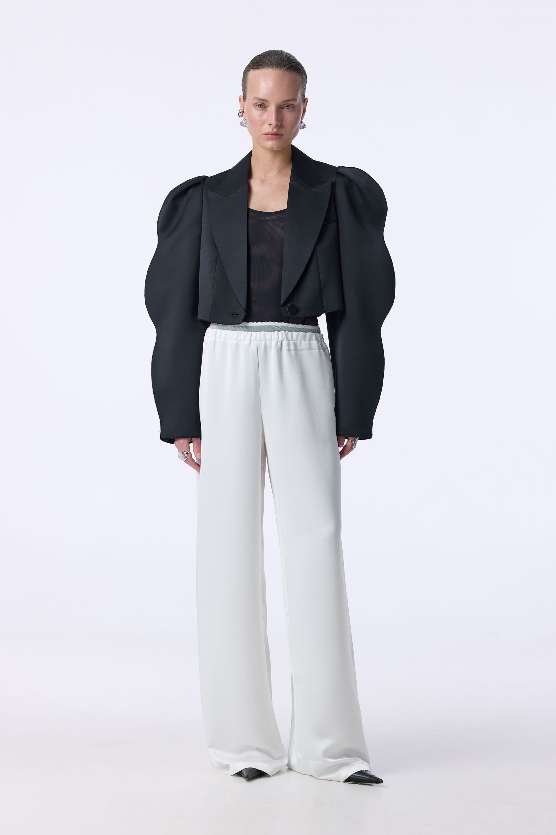 Pantalon satiné avec effet lingerie en dentelle - WWB-P1092-3-6 - Photo 1
