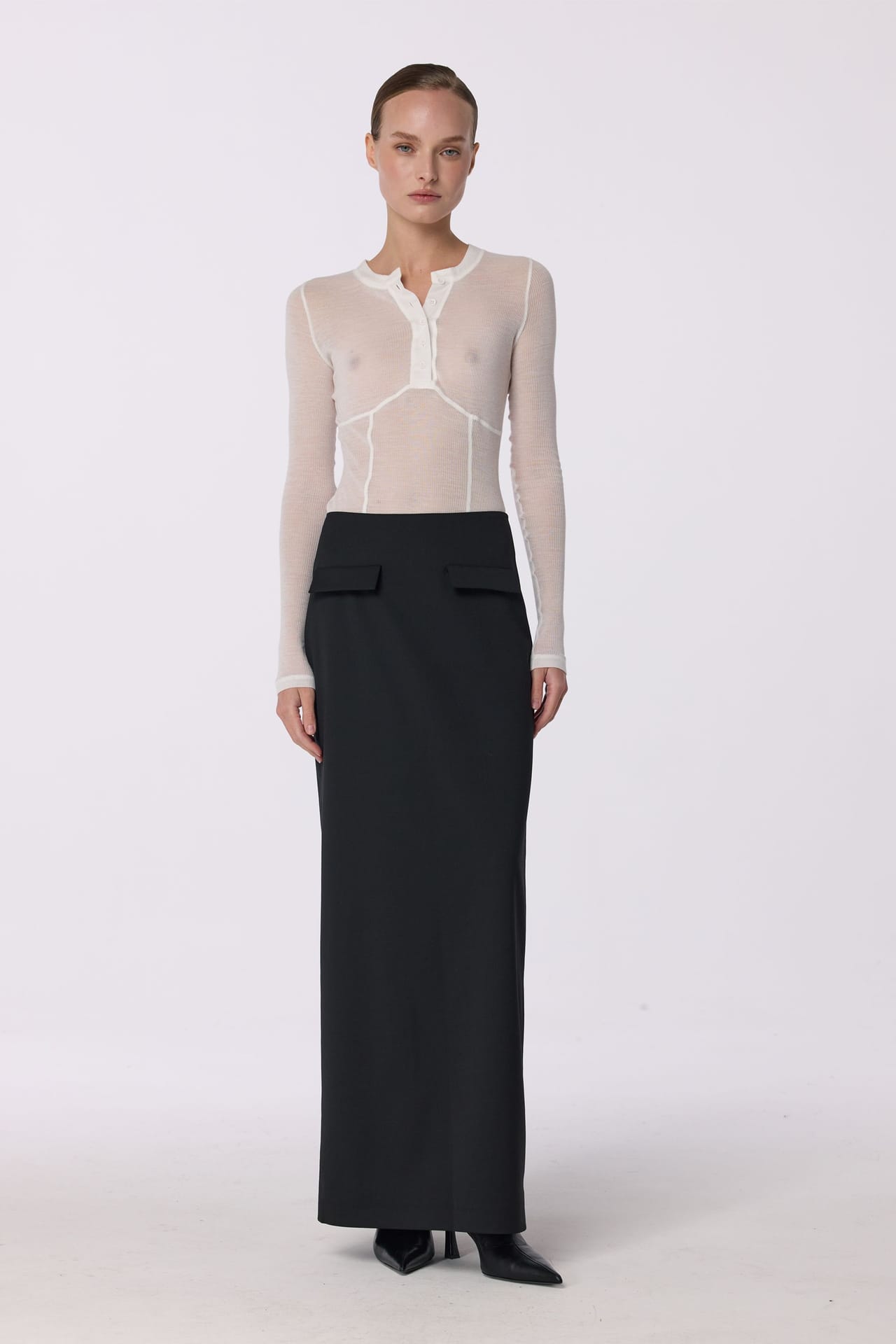 Jupe maxi en laine à taille moyenne - Photo 3