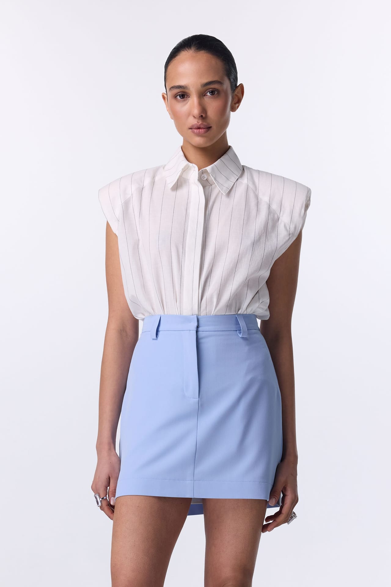 Mini-jupe taille haute en coton - Photo 1