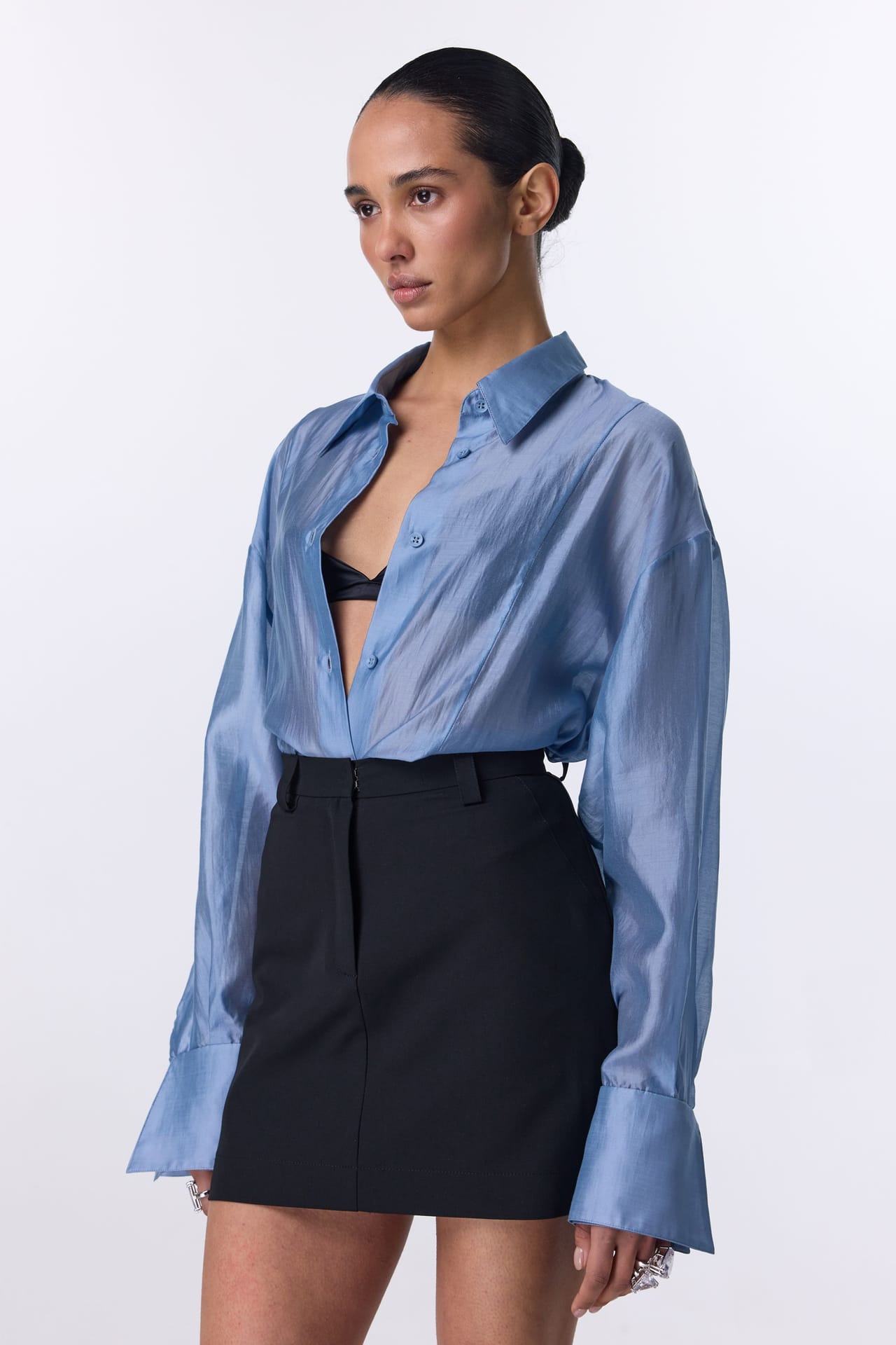 Mini-jupe taille haute en coton - Photo 2