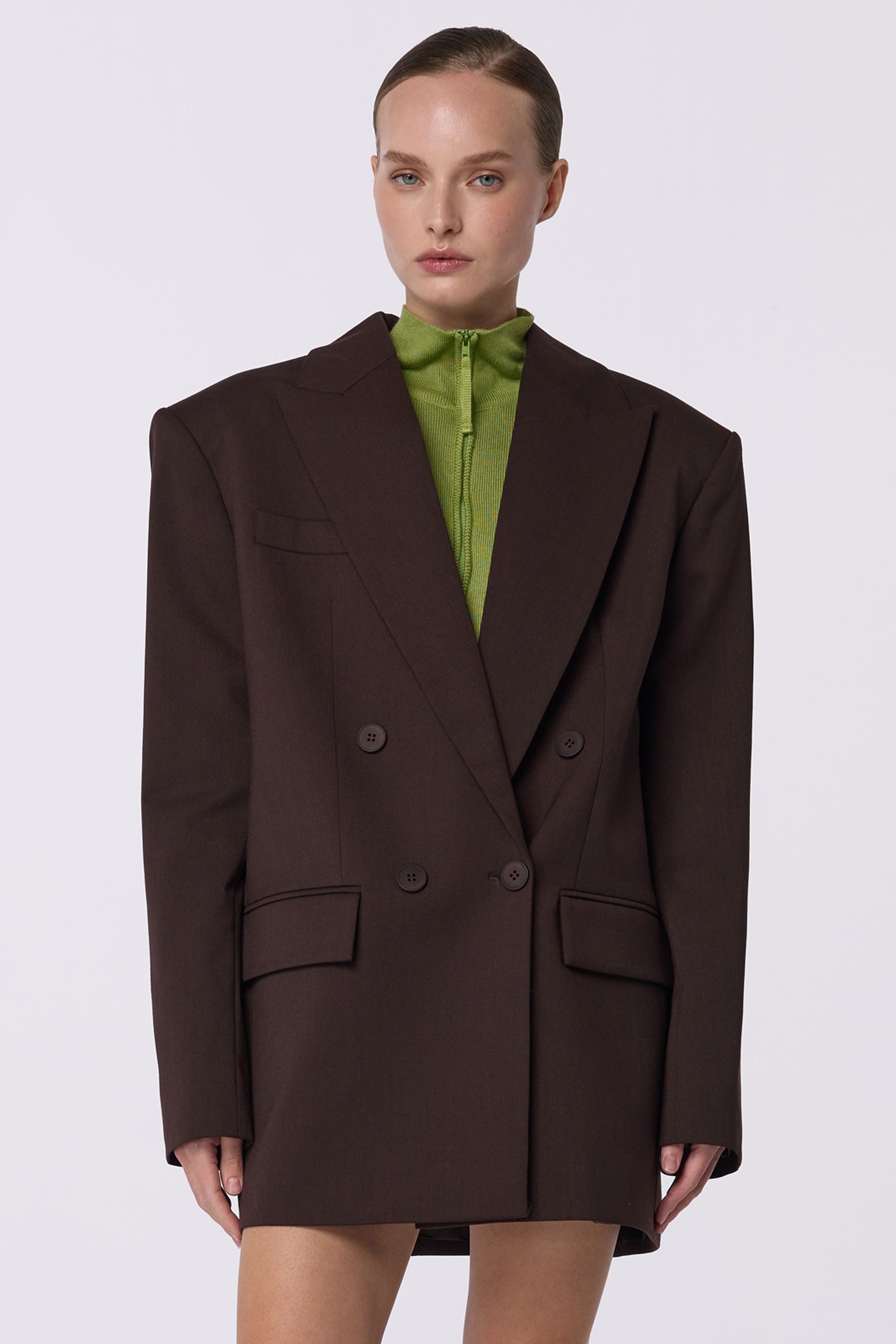 Oversized double-breasted wool blazer with shoulder pads - WWT-J1014-14-1 - Photo 3