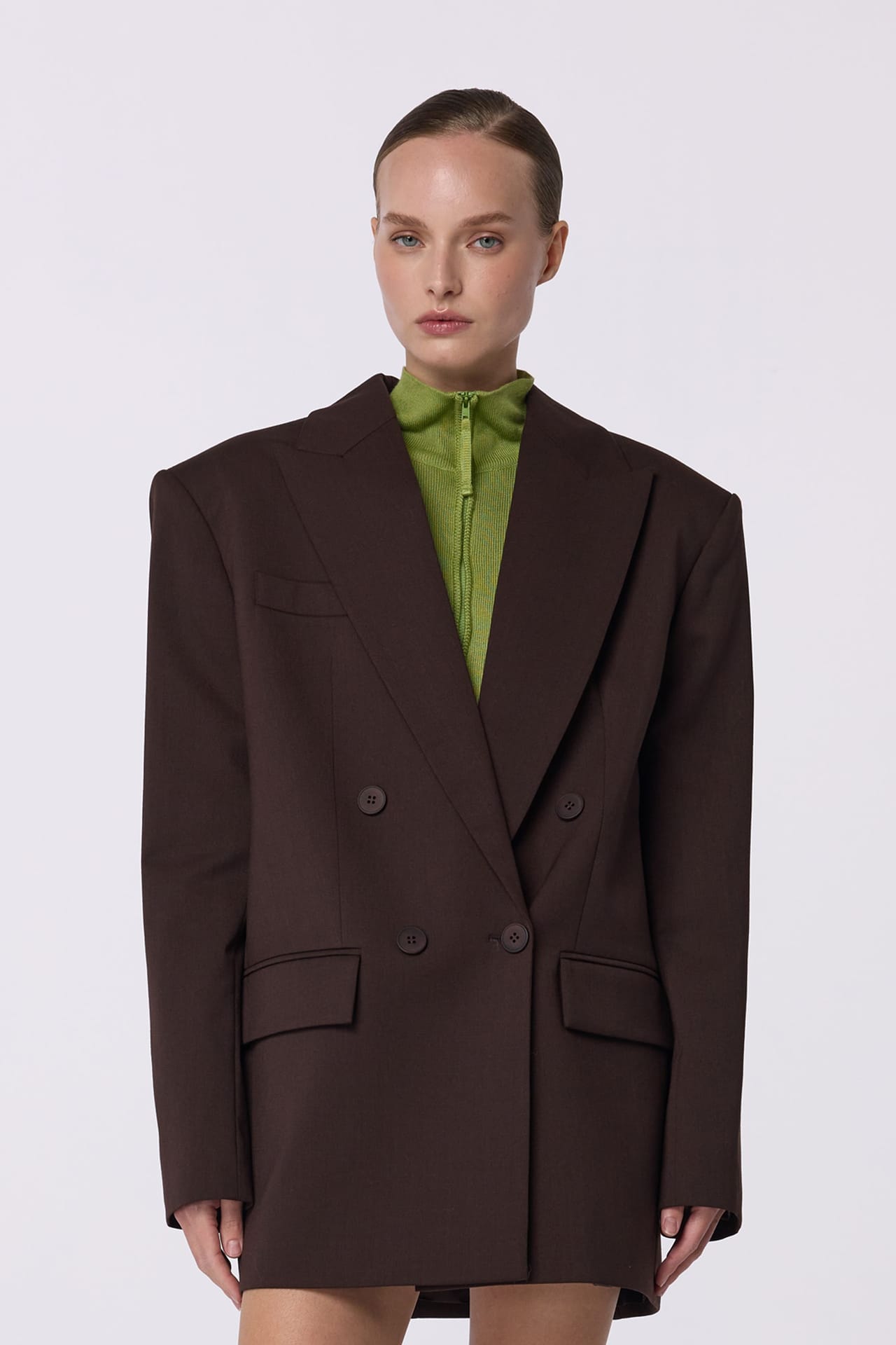 Veste en laine croisée oversize avec épaulettes - Photo 1