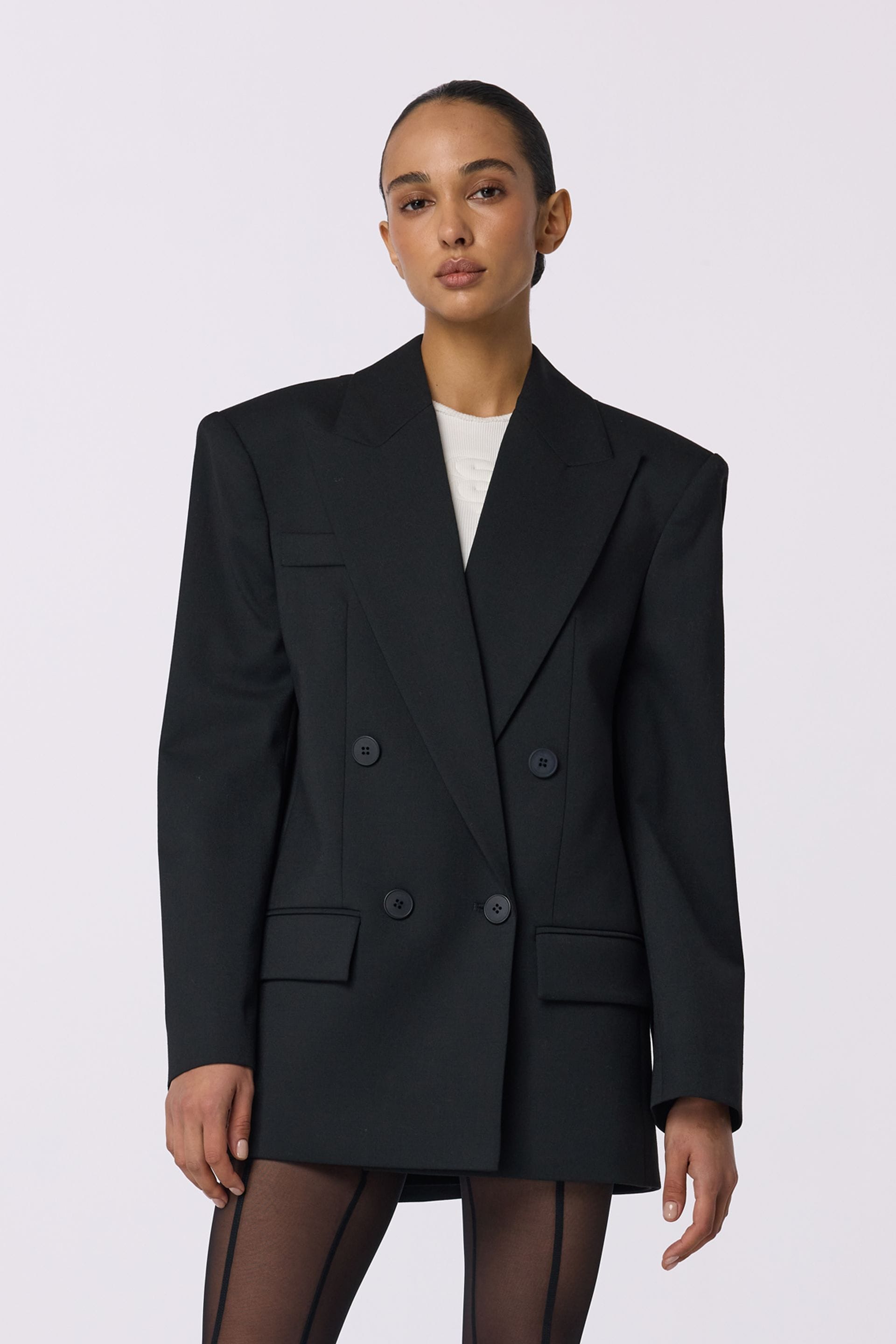 Veste en laine croisée oversize avec épaulettes - WWT-J1014-2-1 - Photo 1