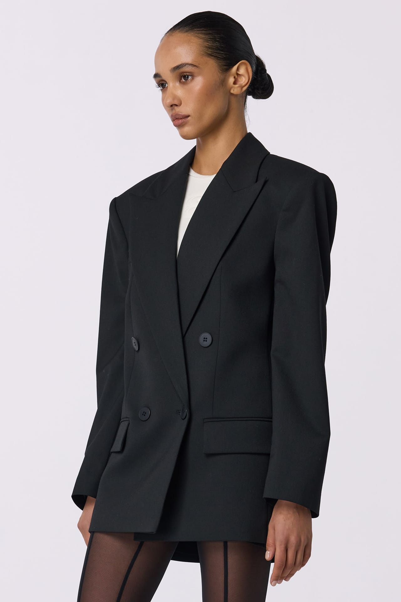 Veste en laine croisée oversize avec épaulettes - Photo 5
