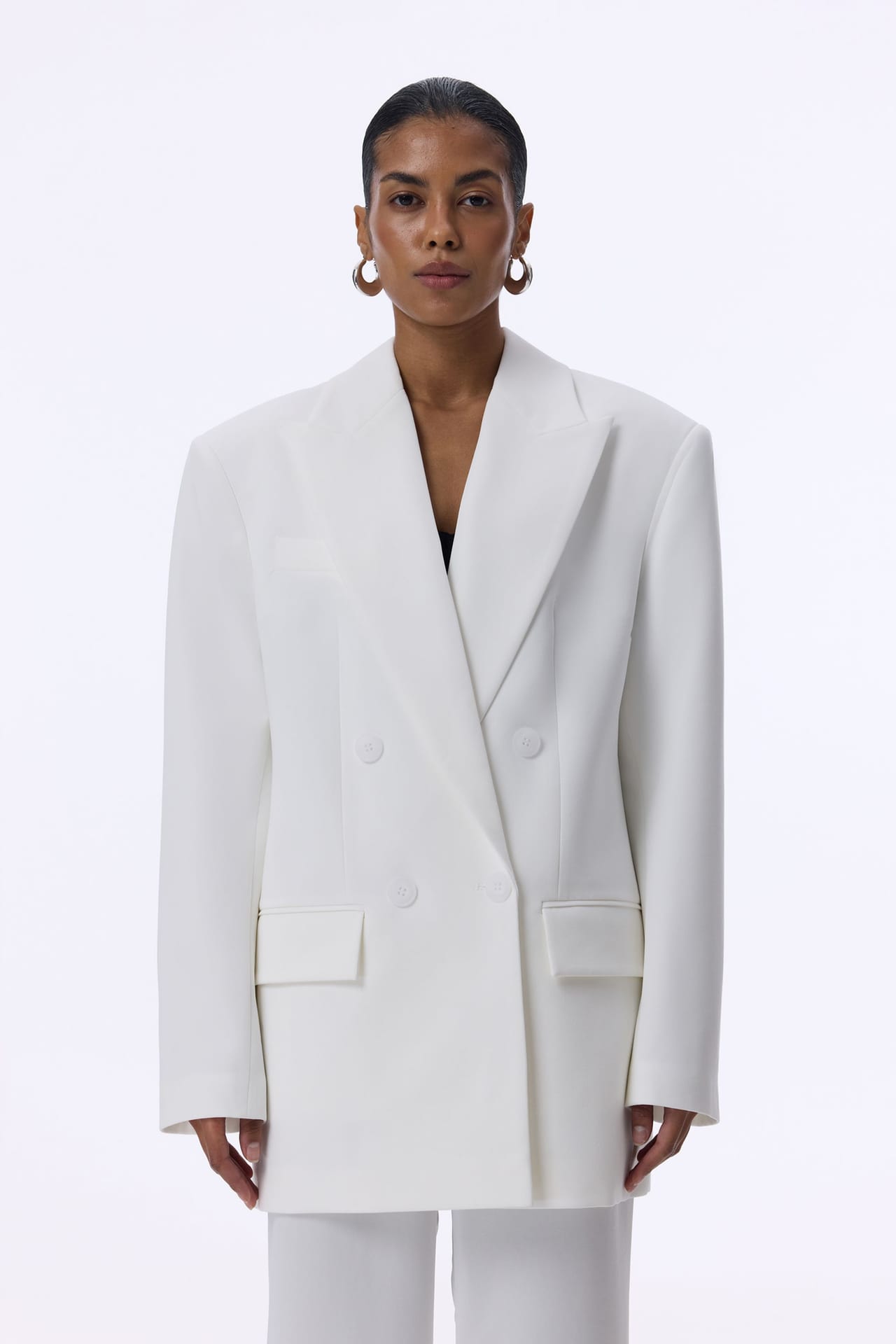 Double-breasted blazer with shoulder pads - Photo 1