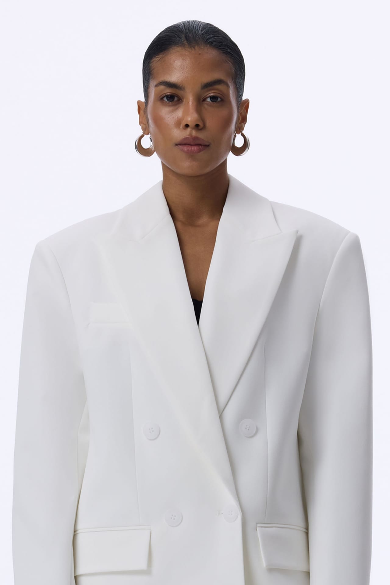Double-breasted blazer with shoulder pads - Photo 5