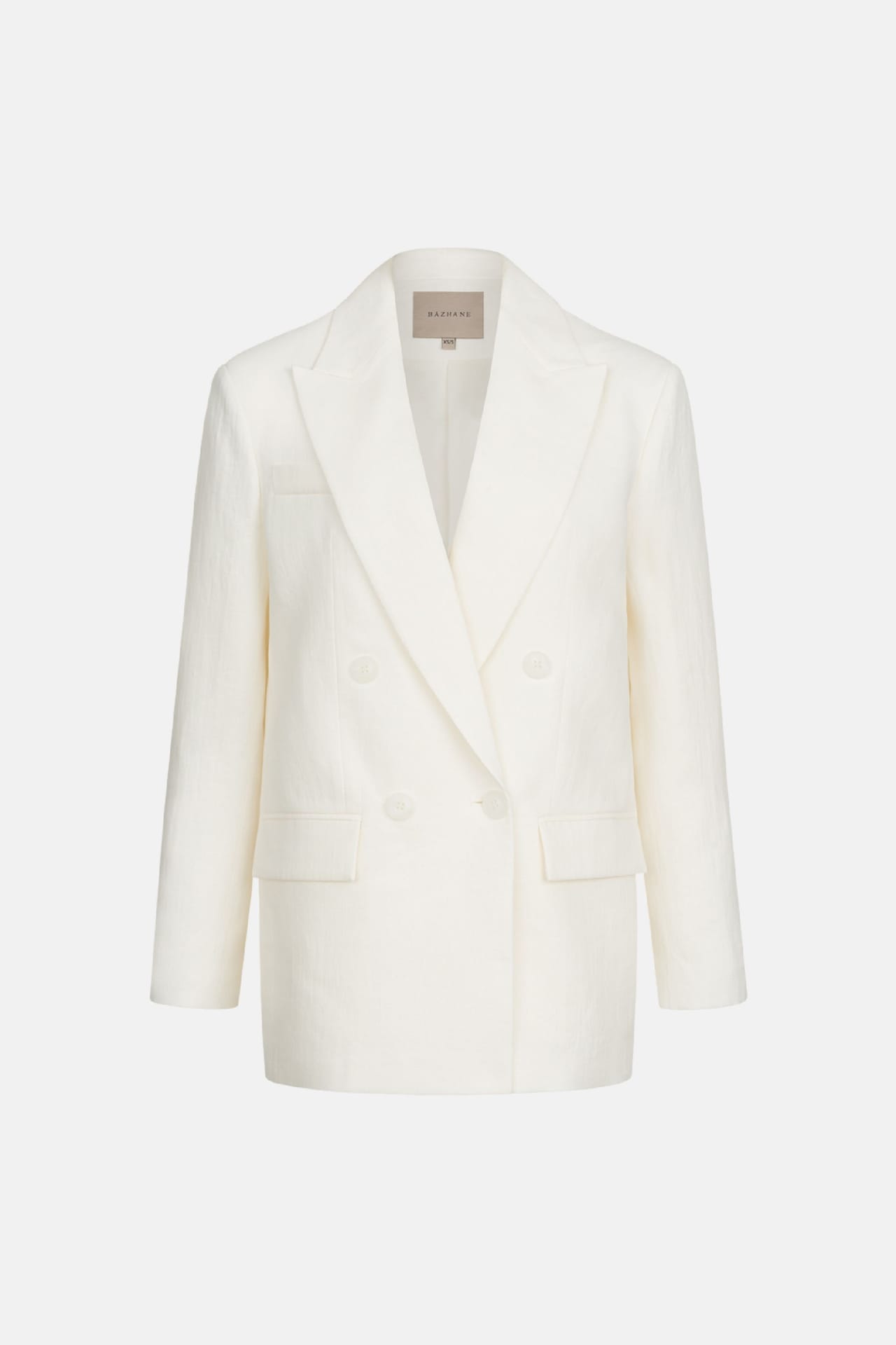 Oversized double-breasted linen blazer with shoulder pads - Photo 1