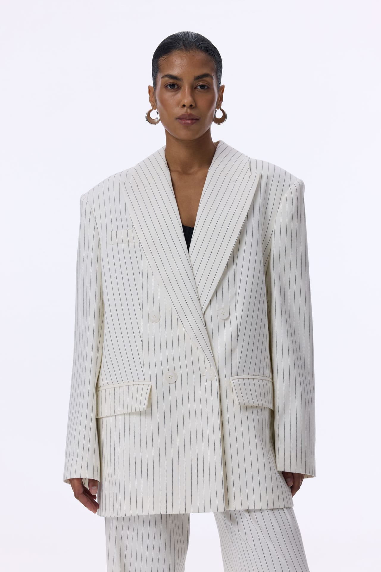 Blazer oversize en lin à double boutonnage avec épaulettes - Photo 1