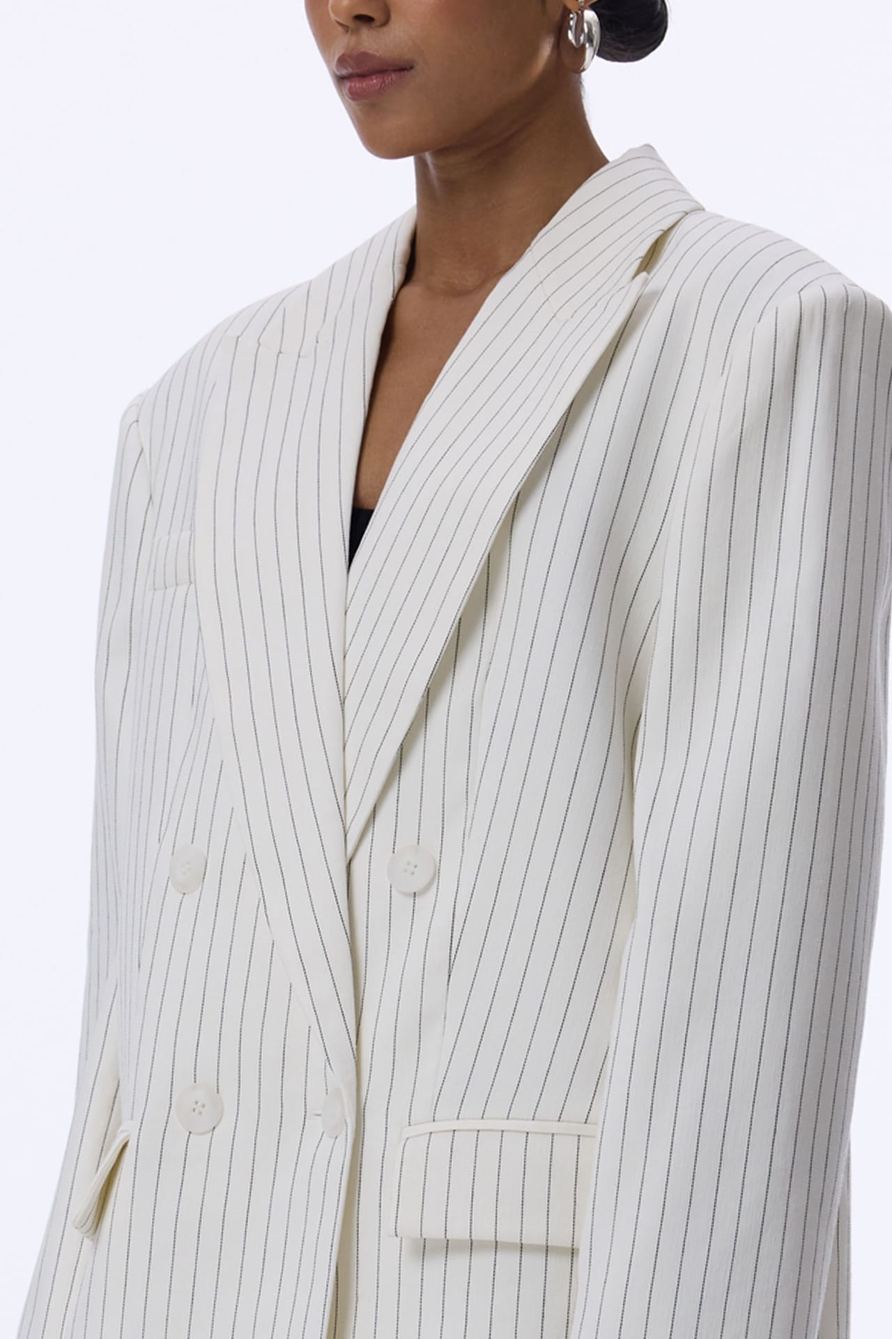 Blazer oversize en lin à double boutonnage avec épaulettes - Photo 5