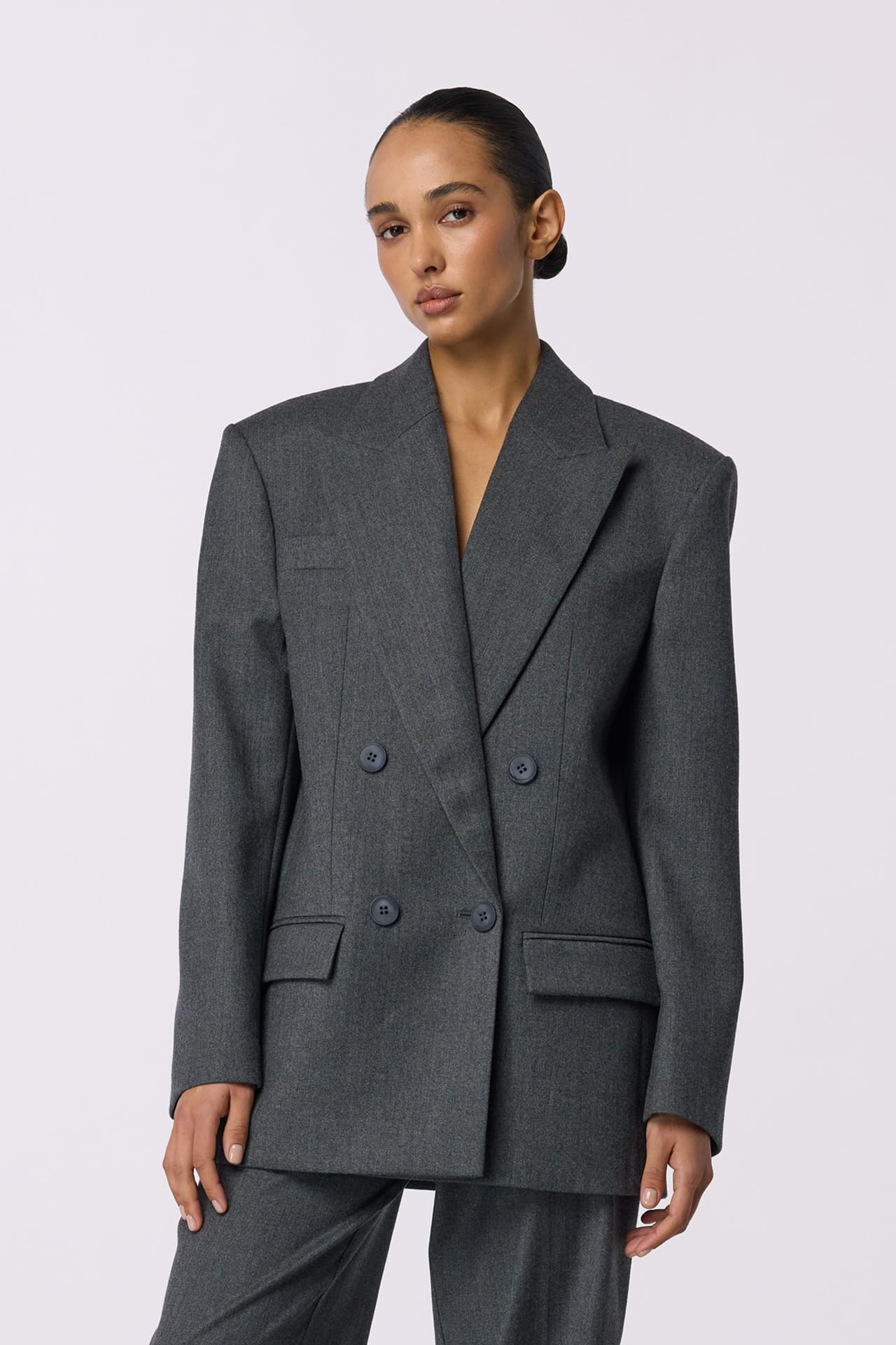 Oversized double-breasted wool blazer with shoulder pads - Photo 1