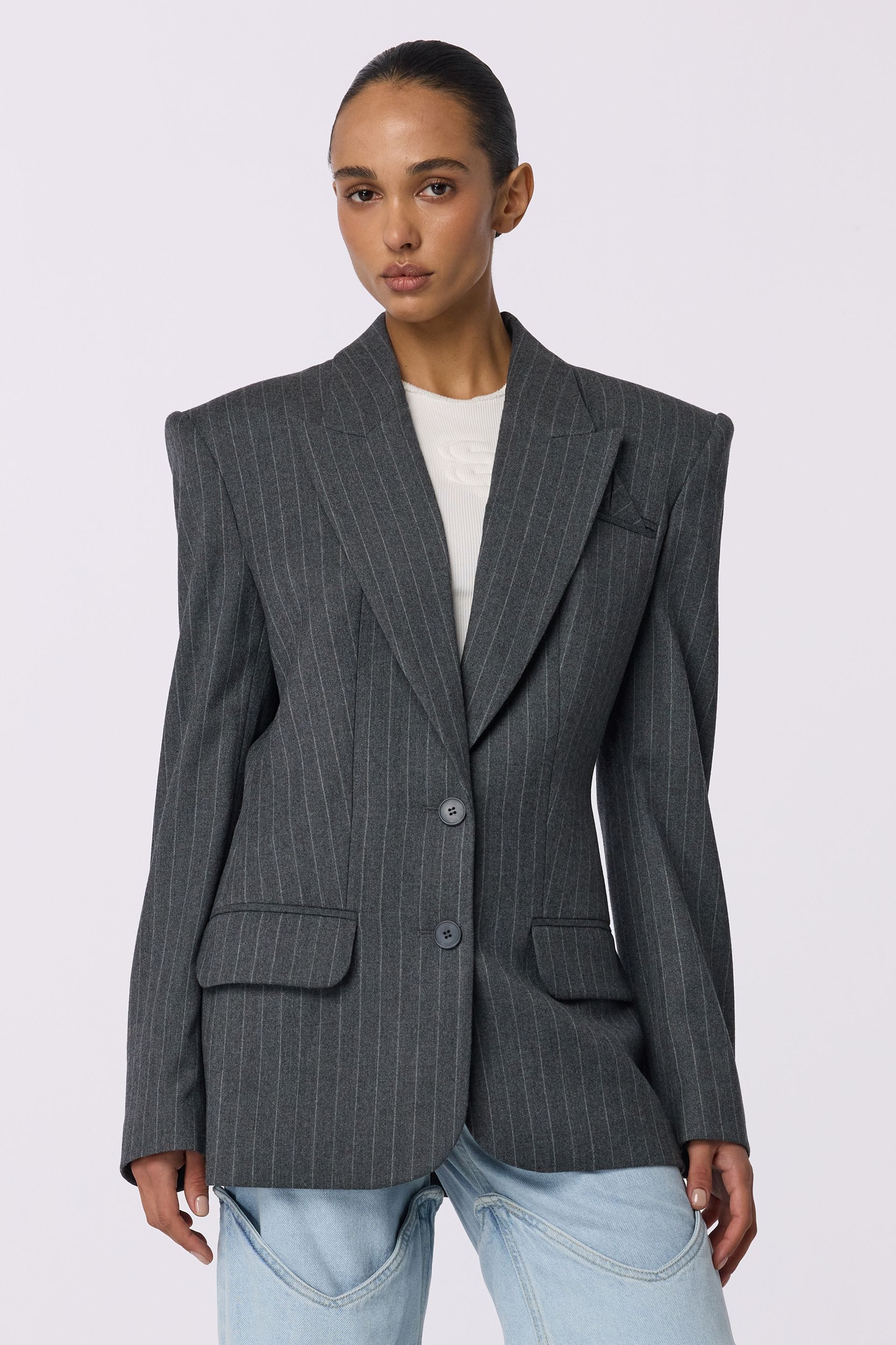 Single-breasted, fitted wool jacket - WWT-J1054-10-2 - Photo 3