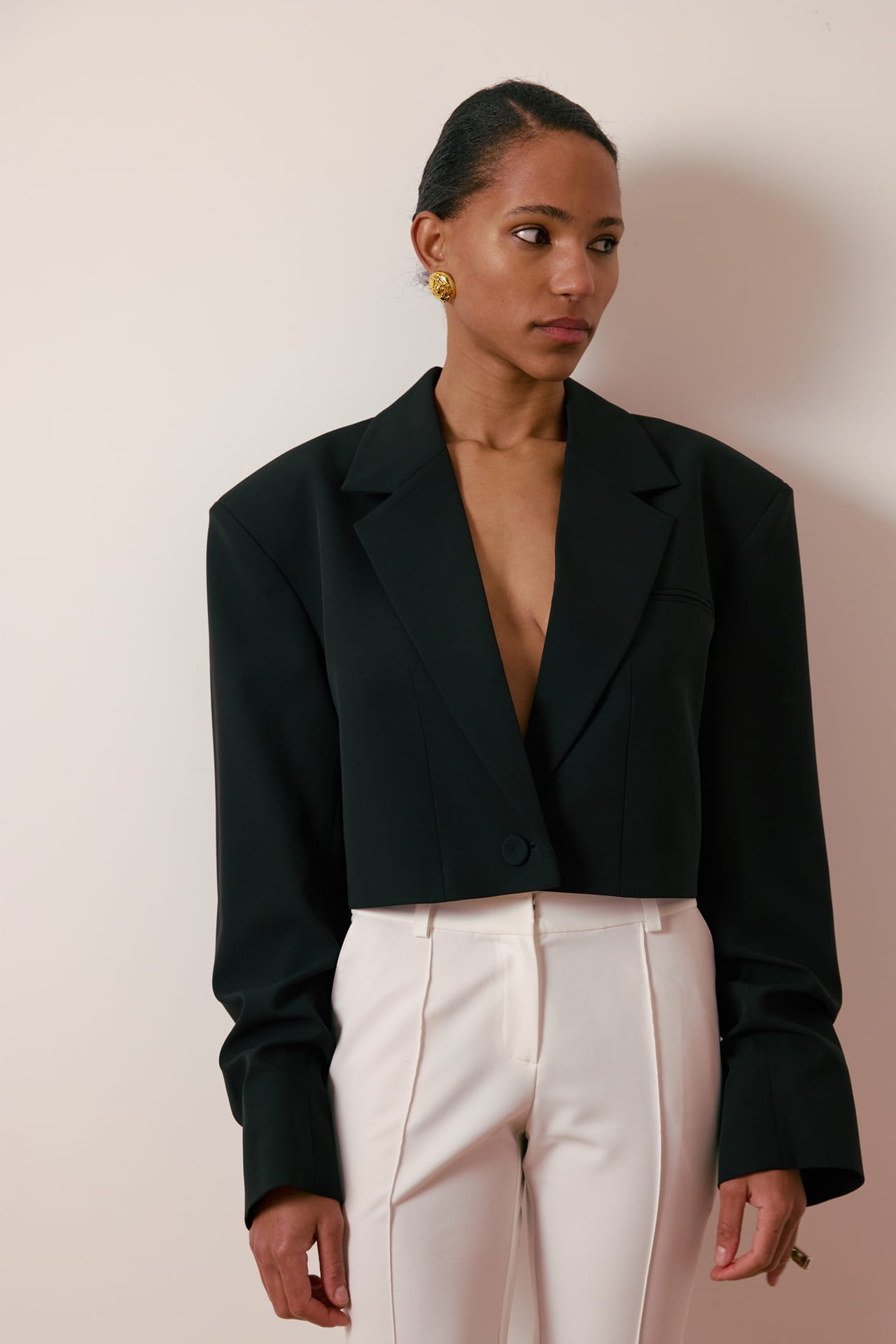 Cropped cotton jacket with gathered sleeves - Photo 5