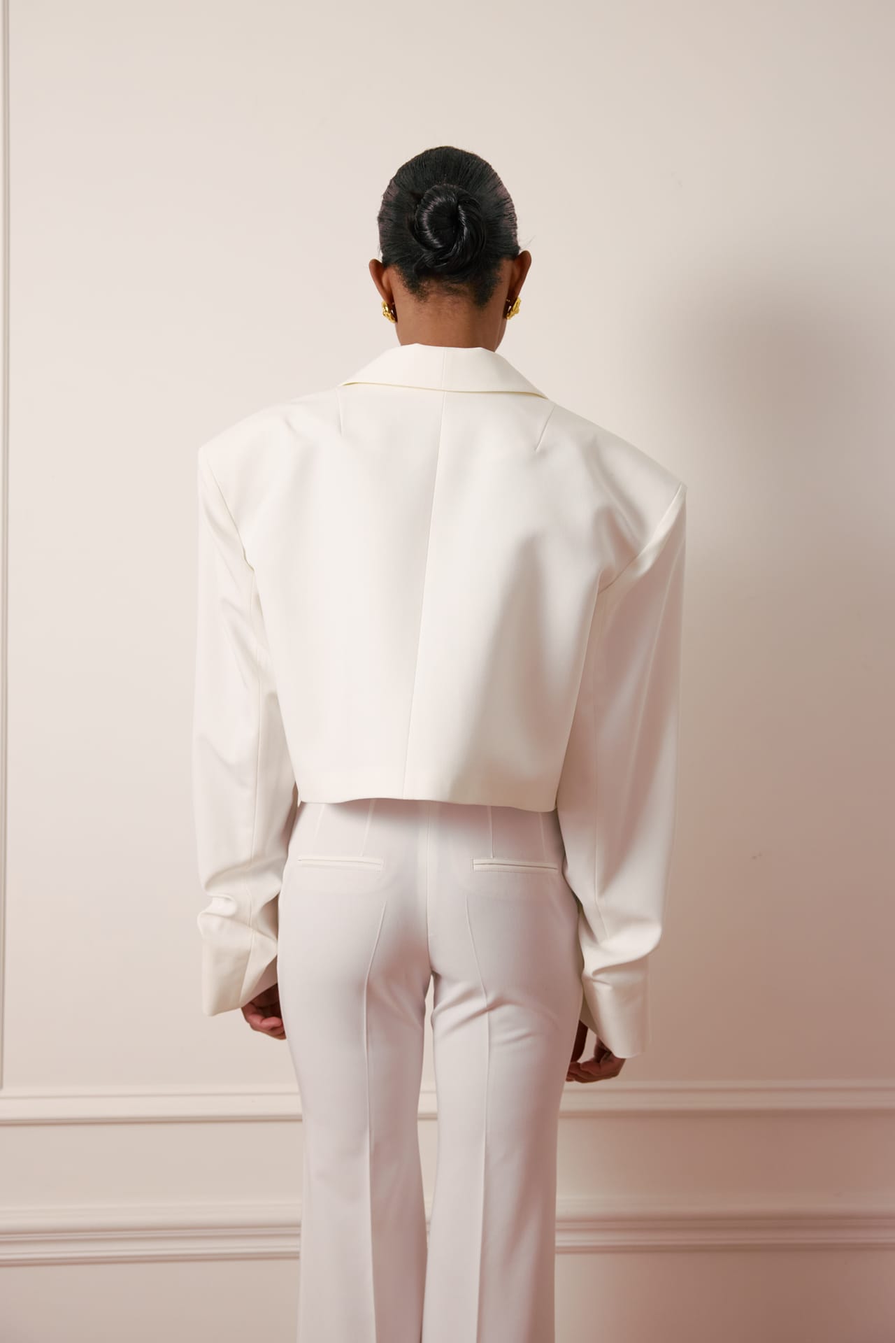 Blazer crop en coton avec fronces sur la manche - Photo 4