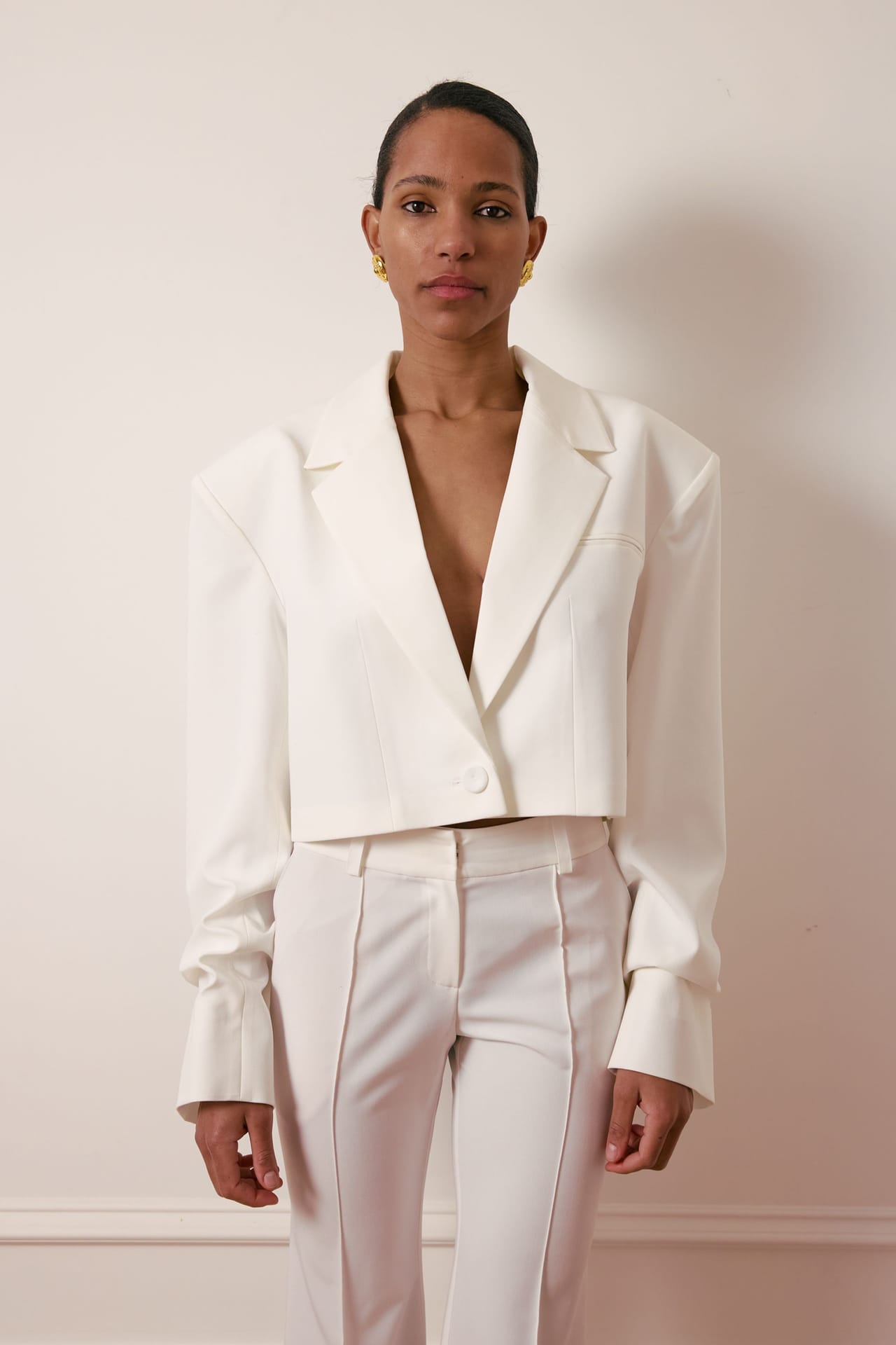 Blazer crop en coton avec fronces sur la manche - Photo 1