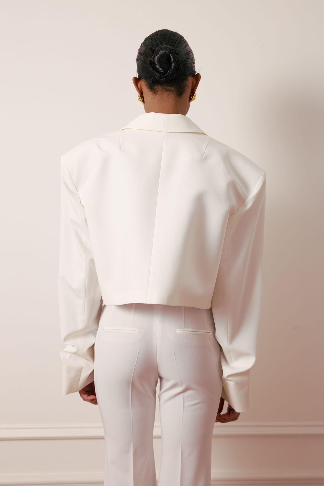 Blazer crop en coton avec fronces sur la manche - Photo 2