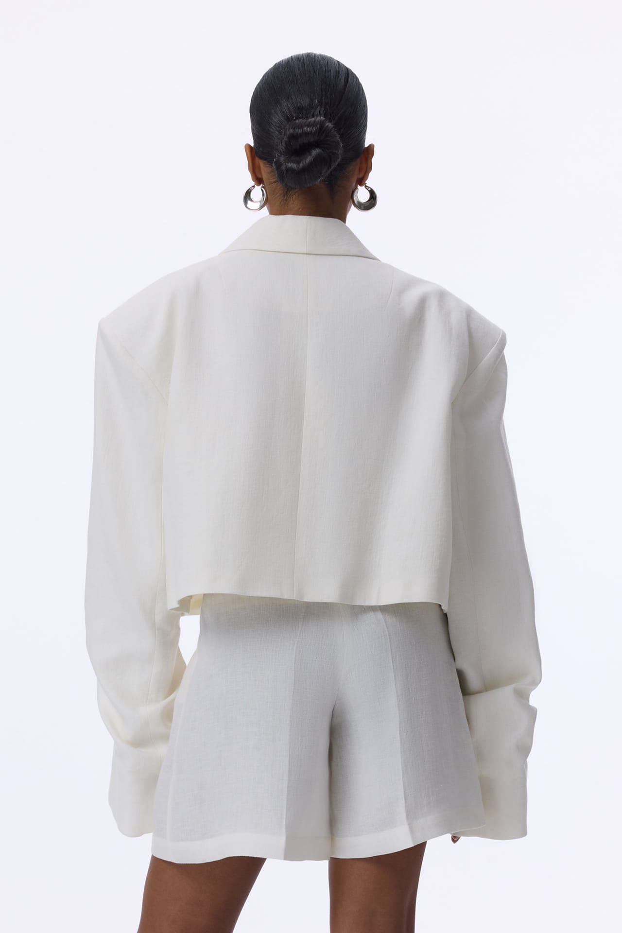 Blazer crop en lin avec fronces sur la manche - Photo 2