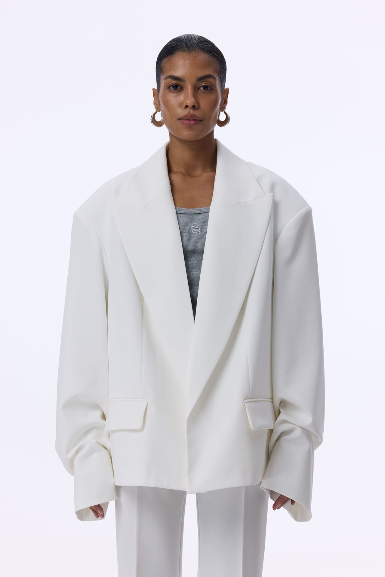 Blazer oversize en coton avec fronces sur les manches - Photo 1