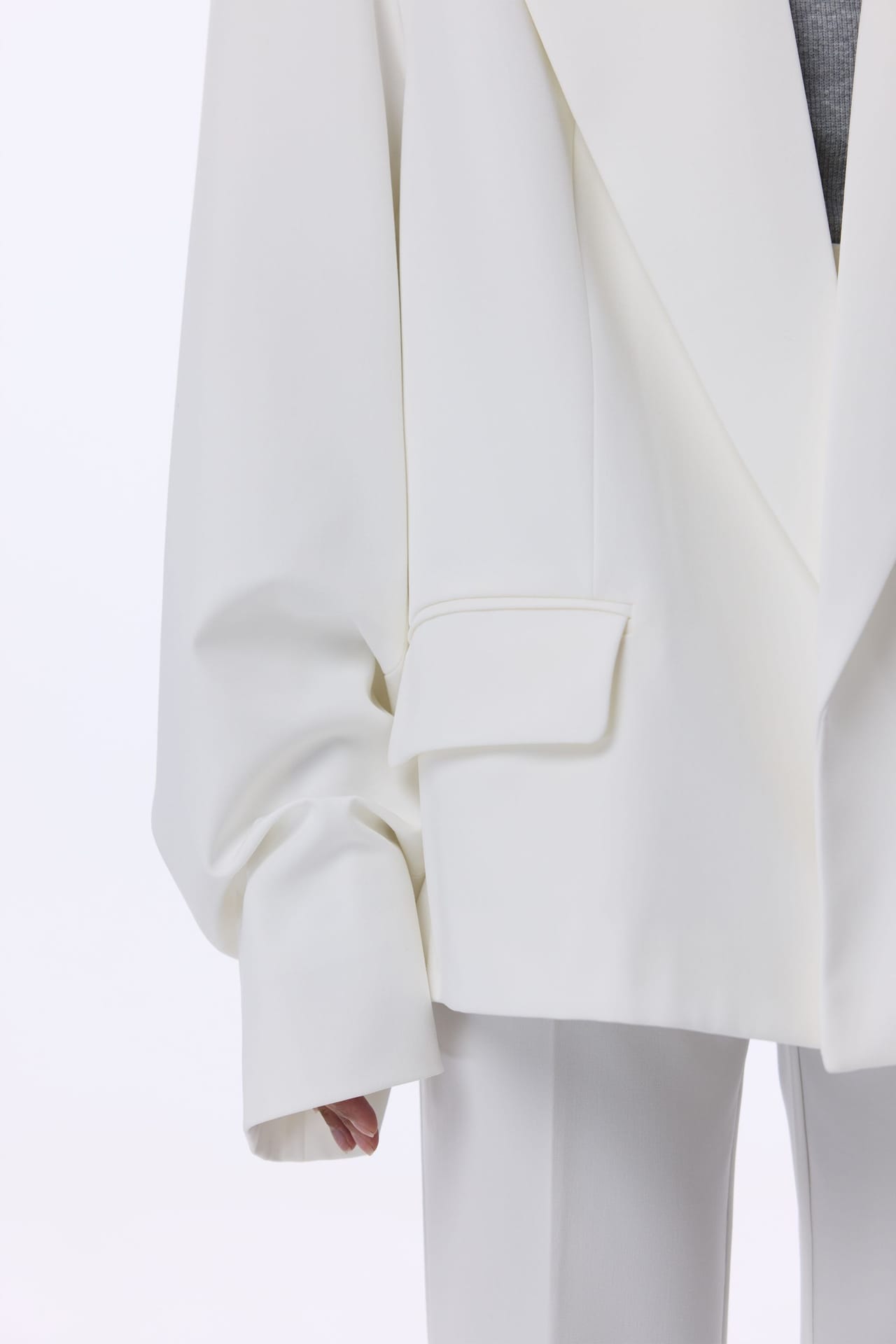 Blazer oversize en coton avec fronces sur les manches - Photo 5