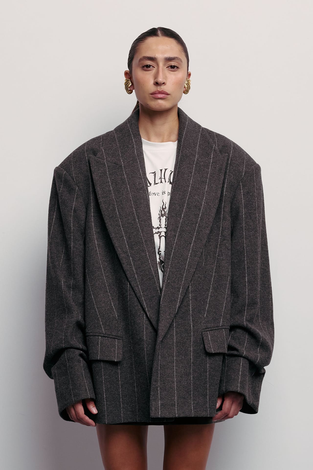 Oversized coat-jacket with gathered sleeves - Photo 1