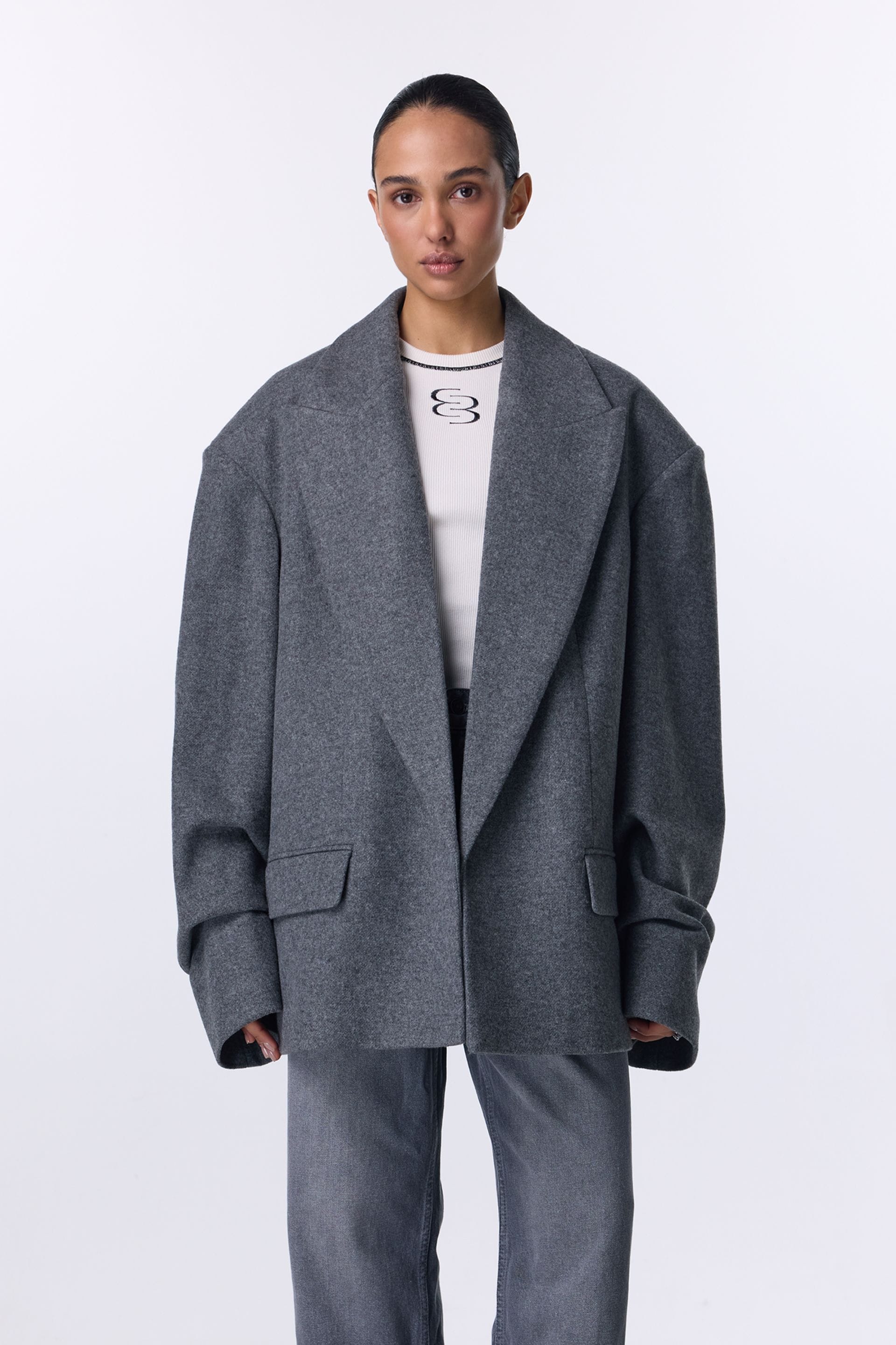 Manteau-veste oversize avec fronces sur la manche - WWU-JC1083-7-5 - Photo 1