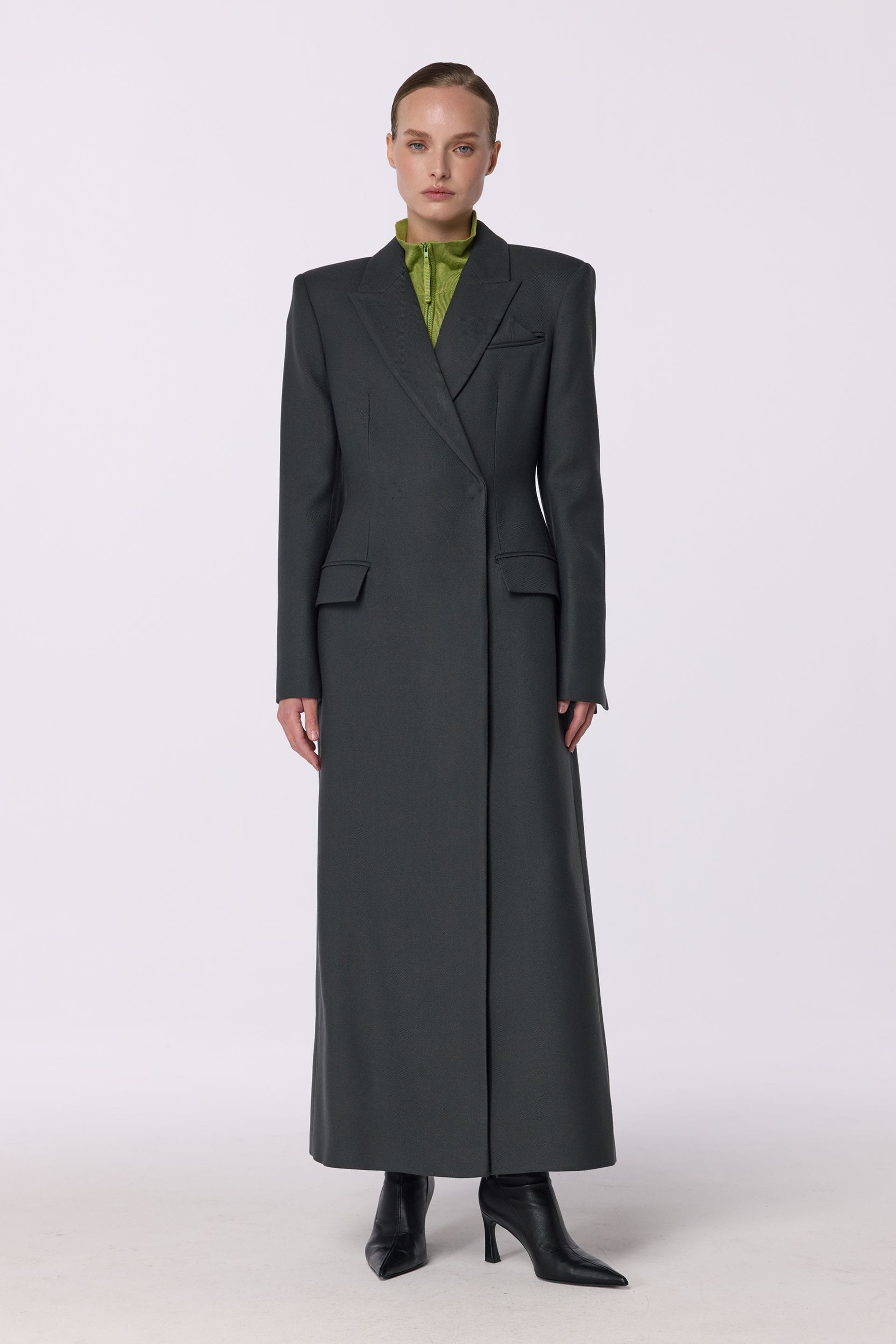 Fitted coat with accent shoulder - WWU-OC1036-18-38-140 - Photo 1