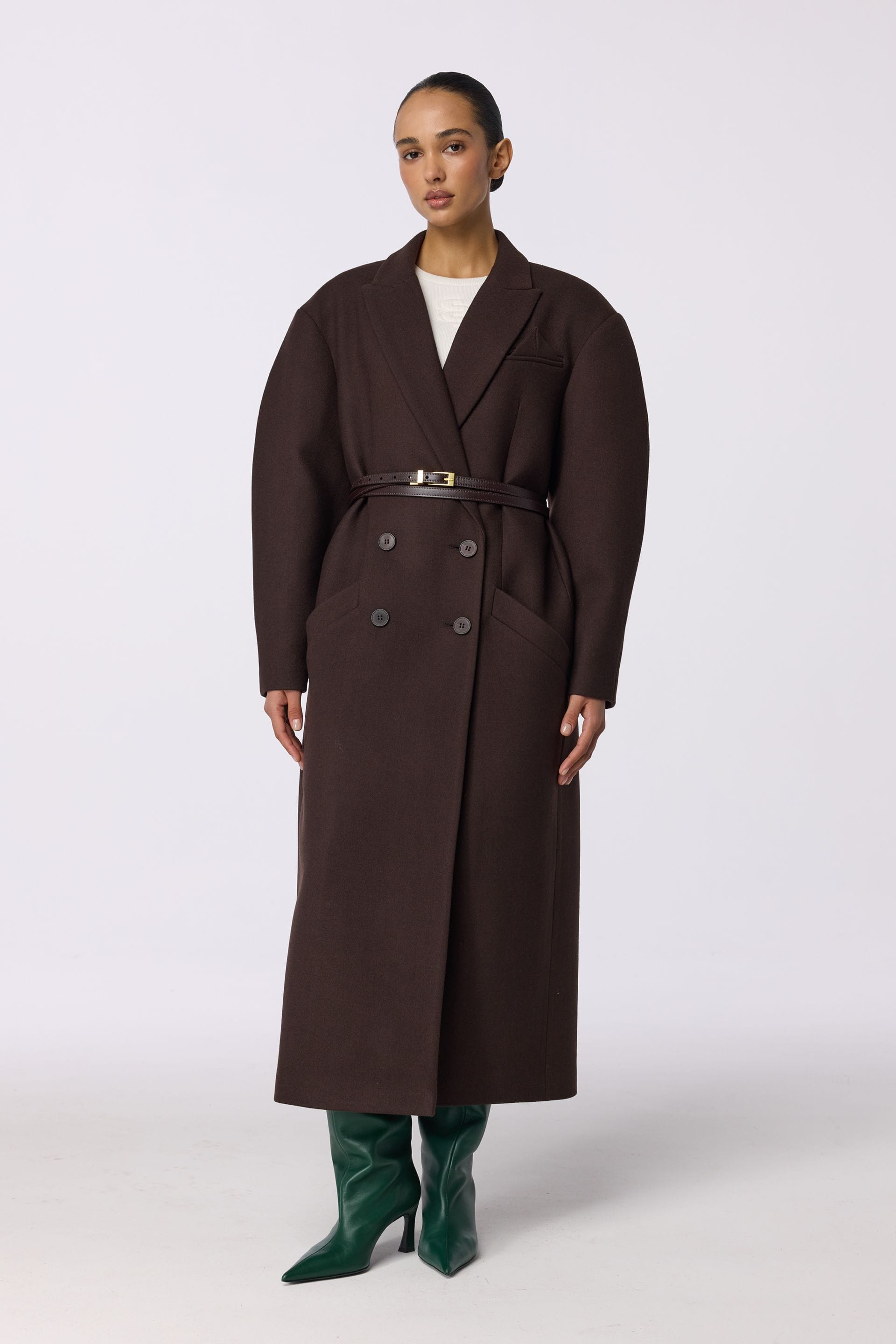 Double-breasted coat with accent shoulder - WWU-OC1037-14-25 - Photo 1