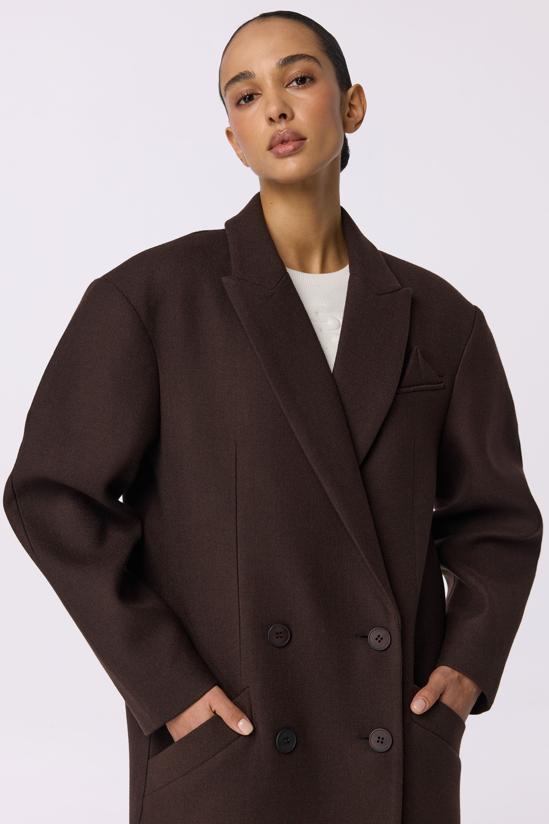 Double-breasted coat with accent shoulder - WWU-OC1037-14-25 - Photo 5