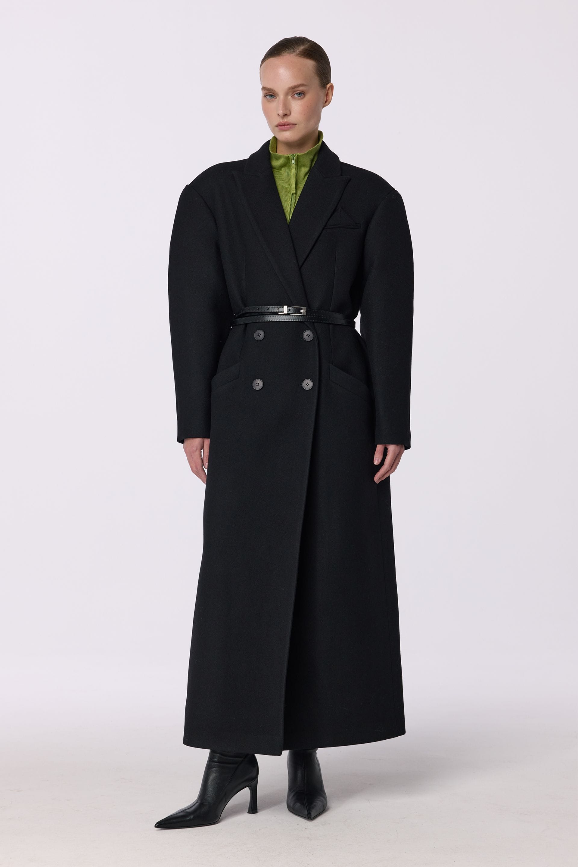 Double-breasted coat with accent shoulder - WWU-OC1037-2-25 - Photo 1