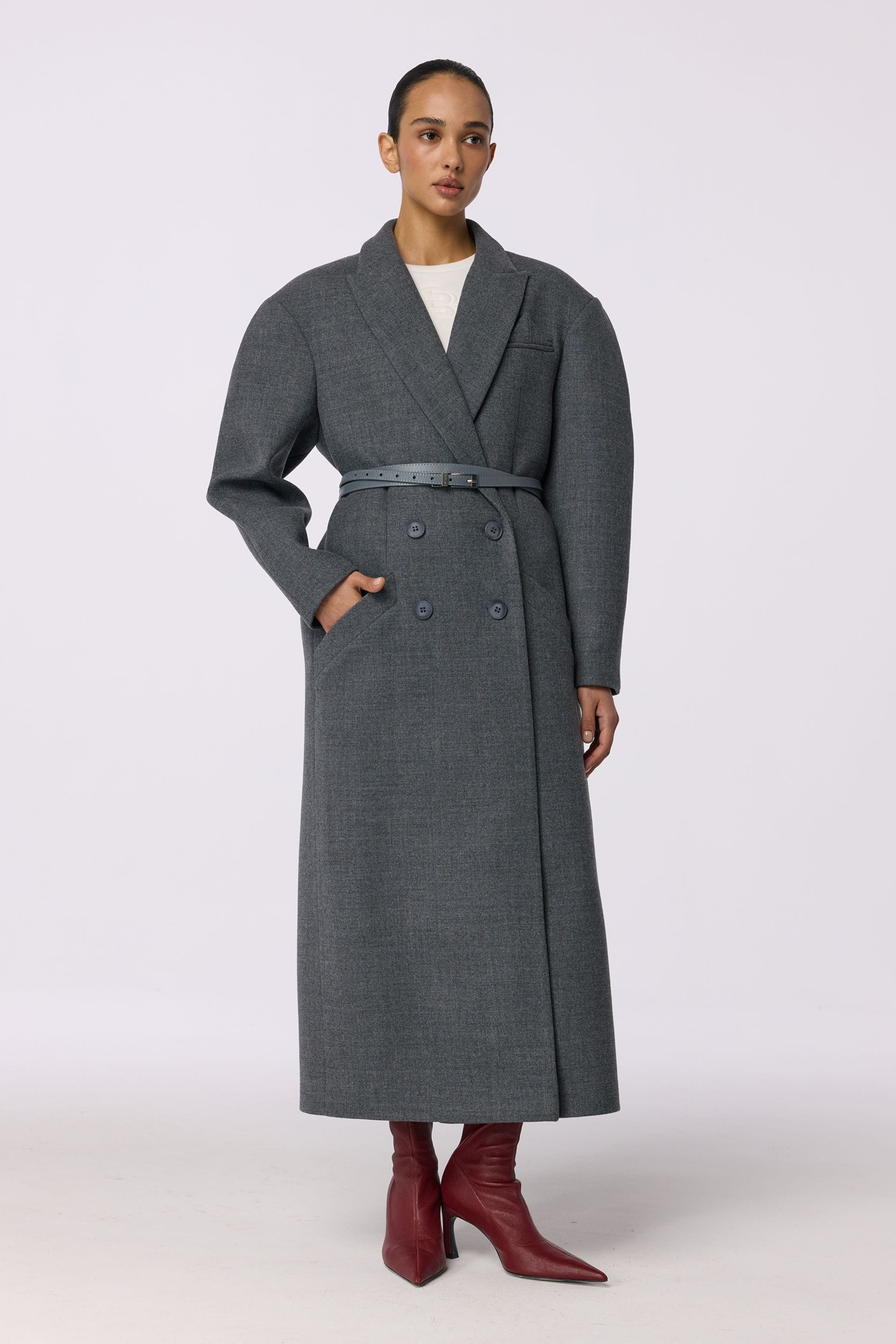 Double-breasted coat with accent shoulders - WWU-OC1037-9-106 - Photo 1